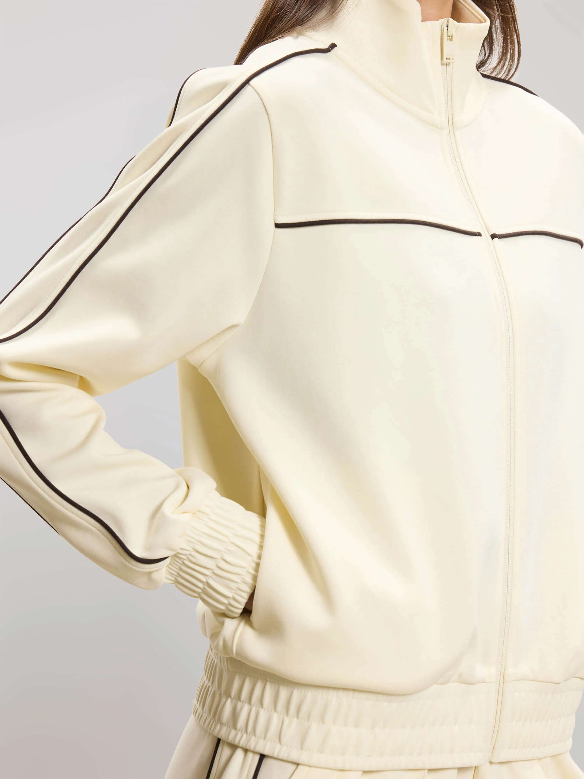 Womens Piping Track Jacket in Ecru - Image 4