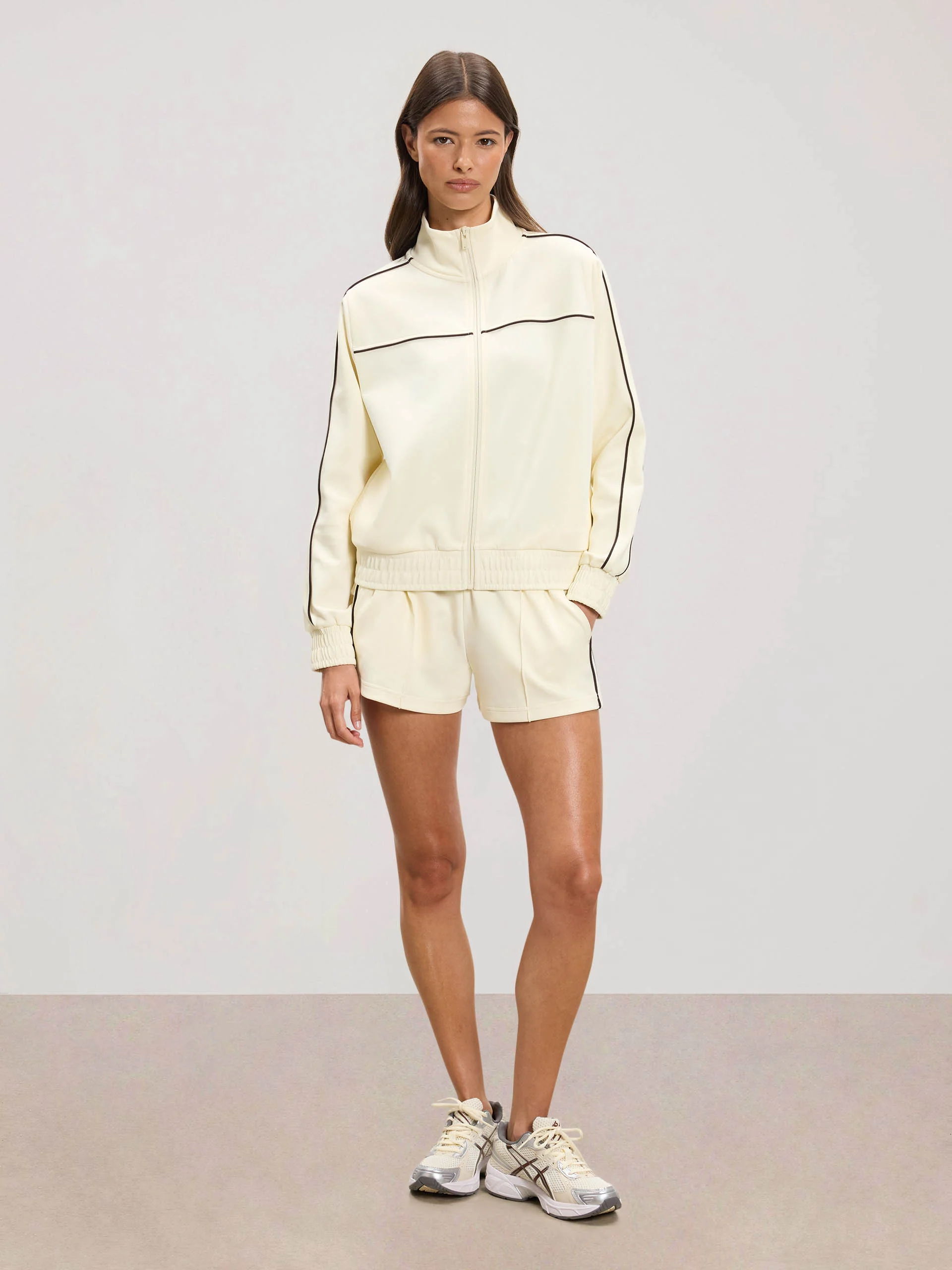 Womens Piping Track Jacket in Ecru - Image 5