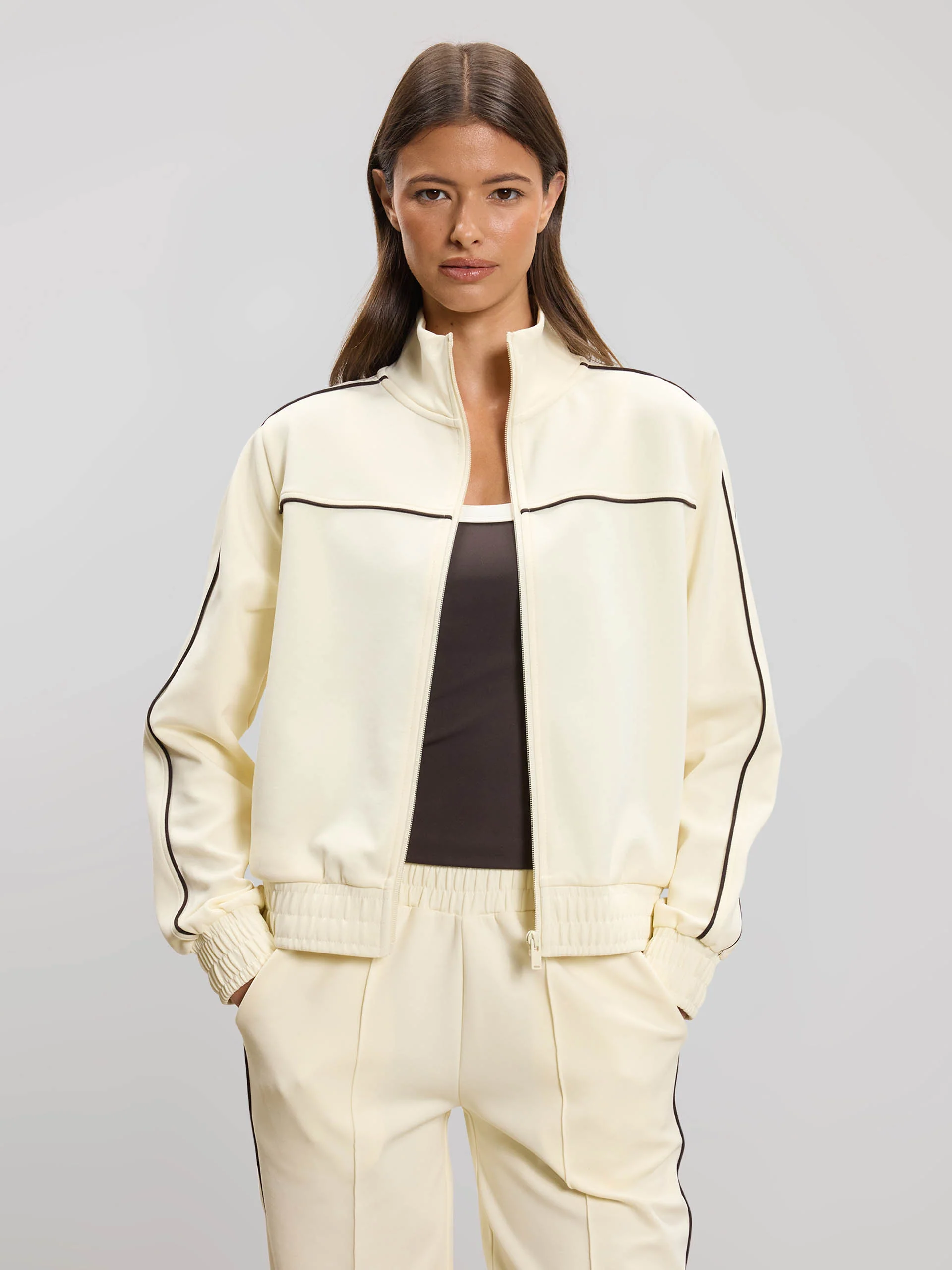 Womens Piping Track Jacket in Ecru - Image 6