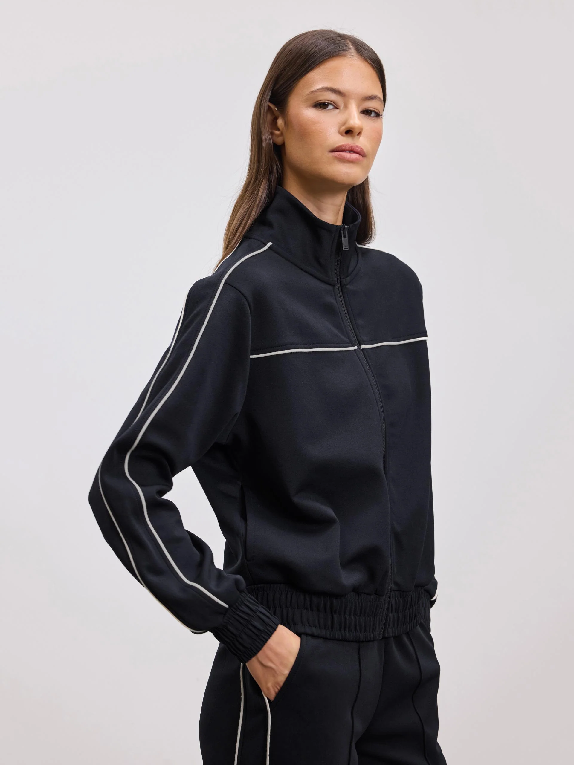 Womens Piping Track Jacket in Midnight Navy - Image 5