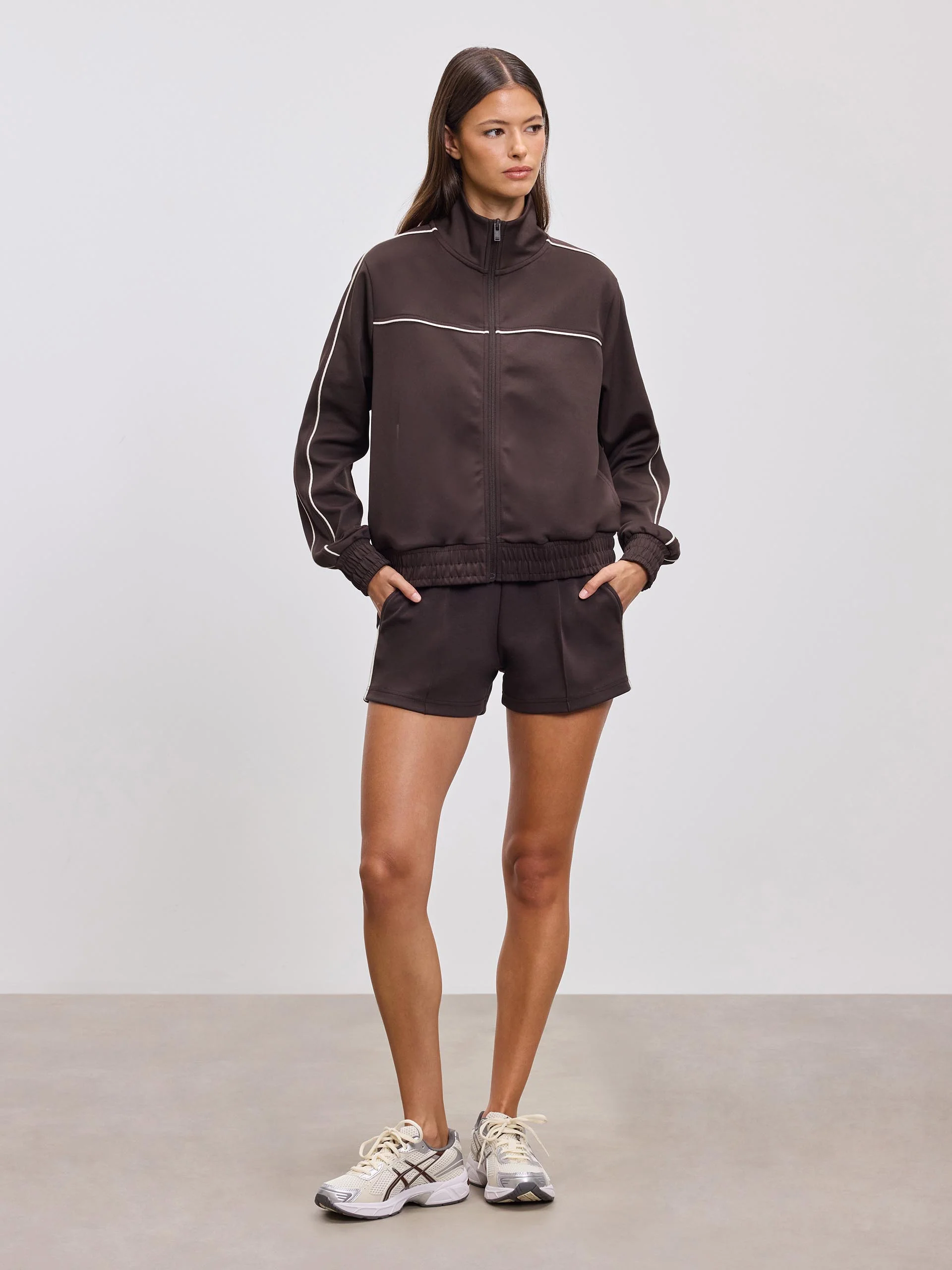 Womens Piping Track Short in Brown - Image 2