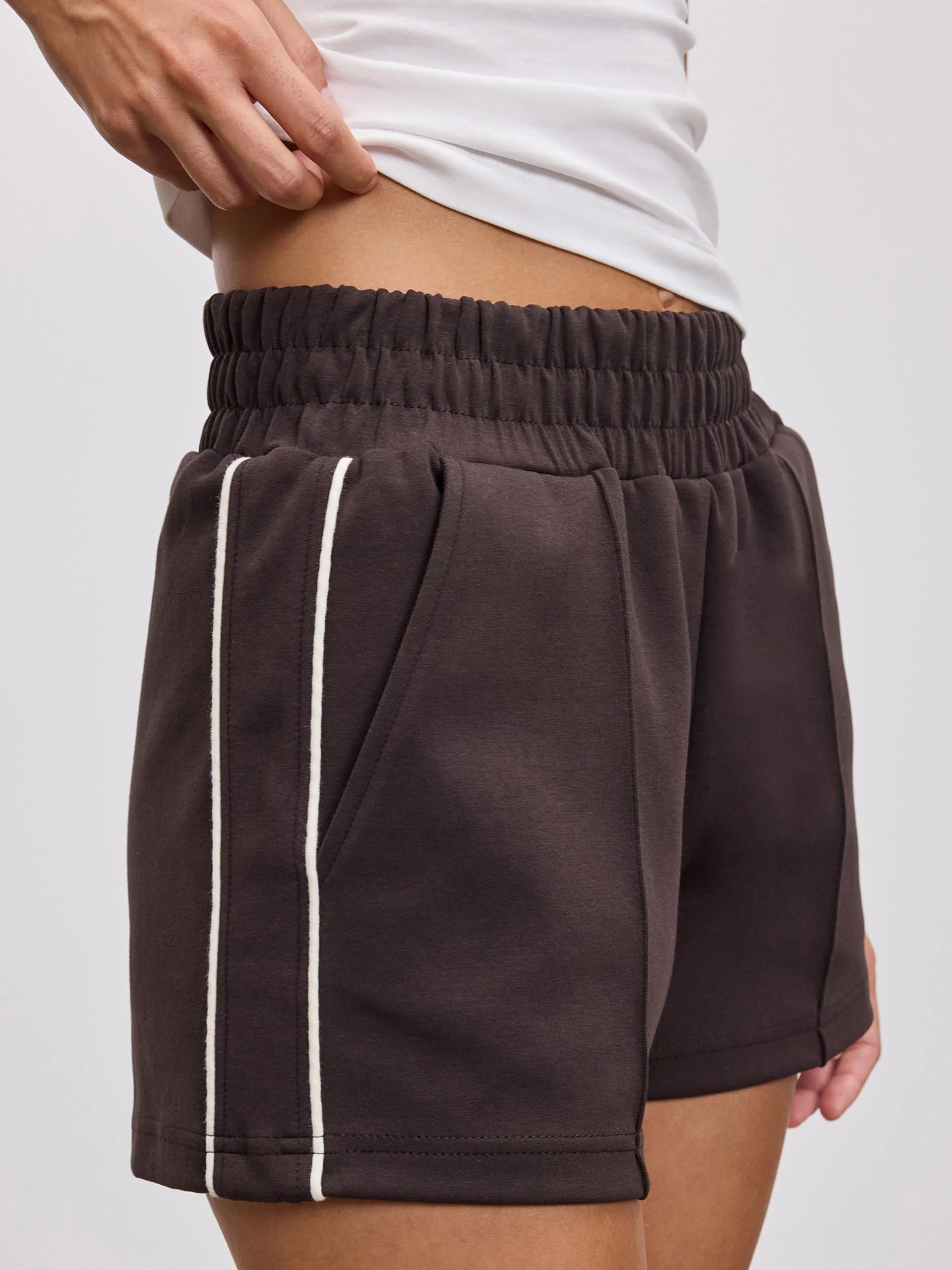 Womens Piping Track Short in Brown - Image 3