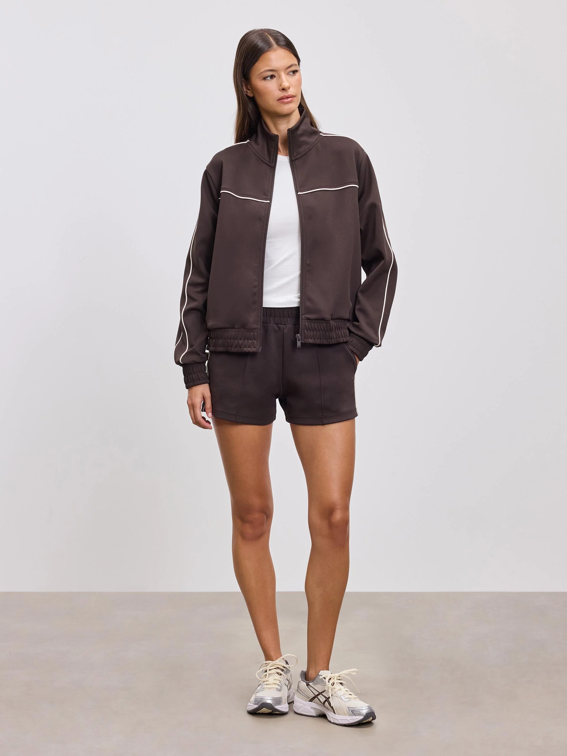 Womens Piping Track Short in Brown - Image 6