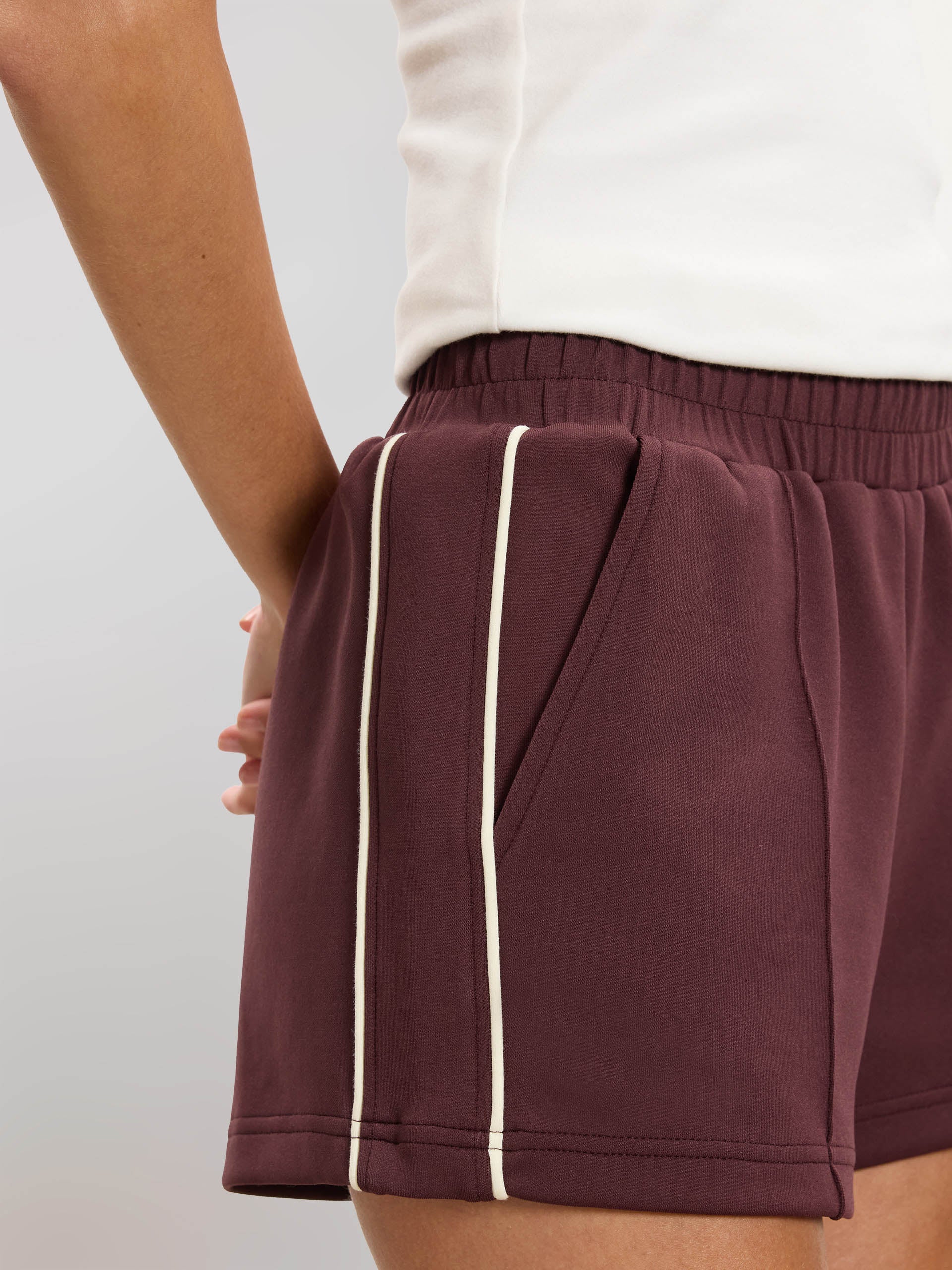 Womens Piping Track Short in Burgundy - Image 3
