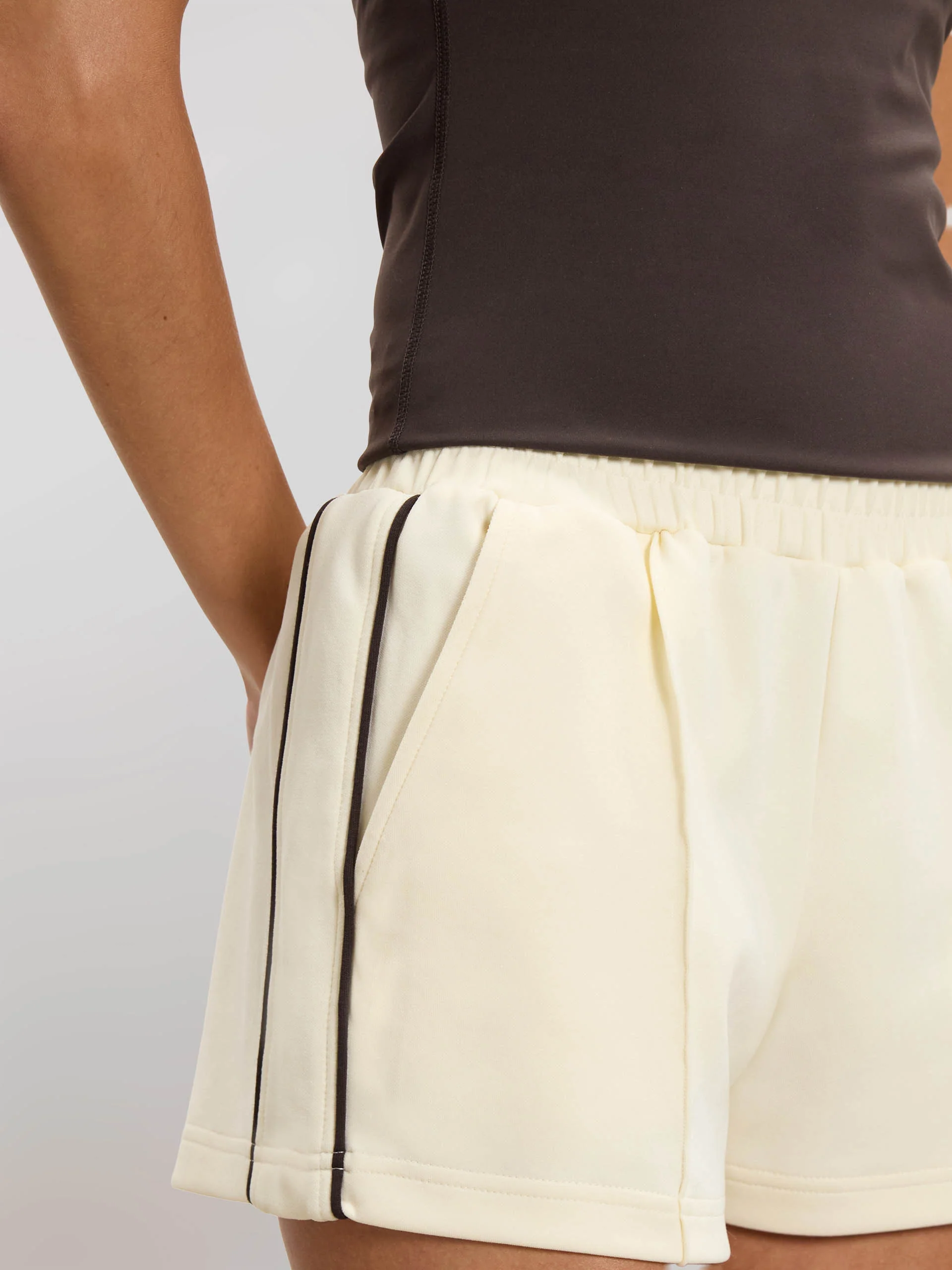 Womens Piping Track Short in Ecru - Image 3