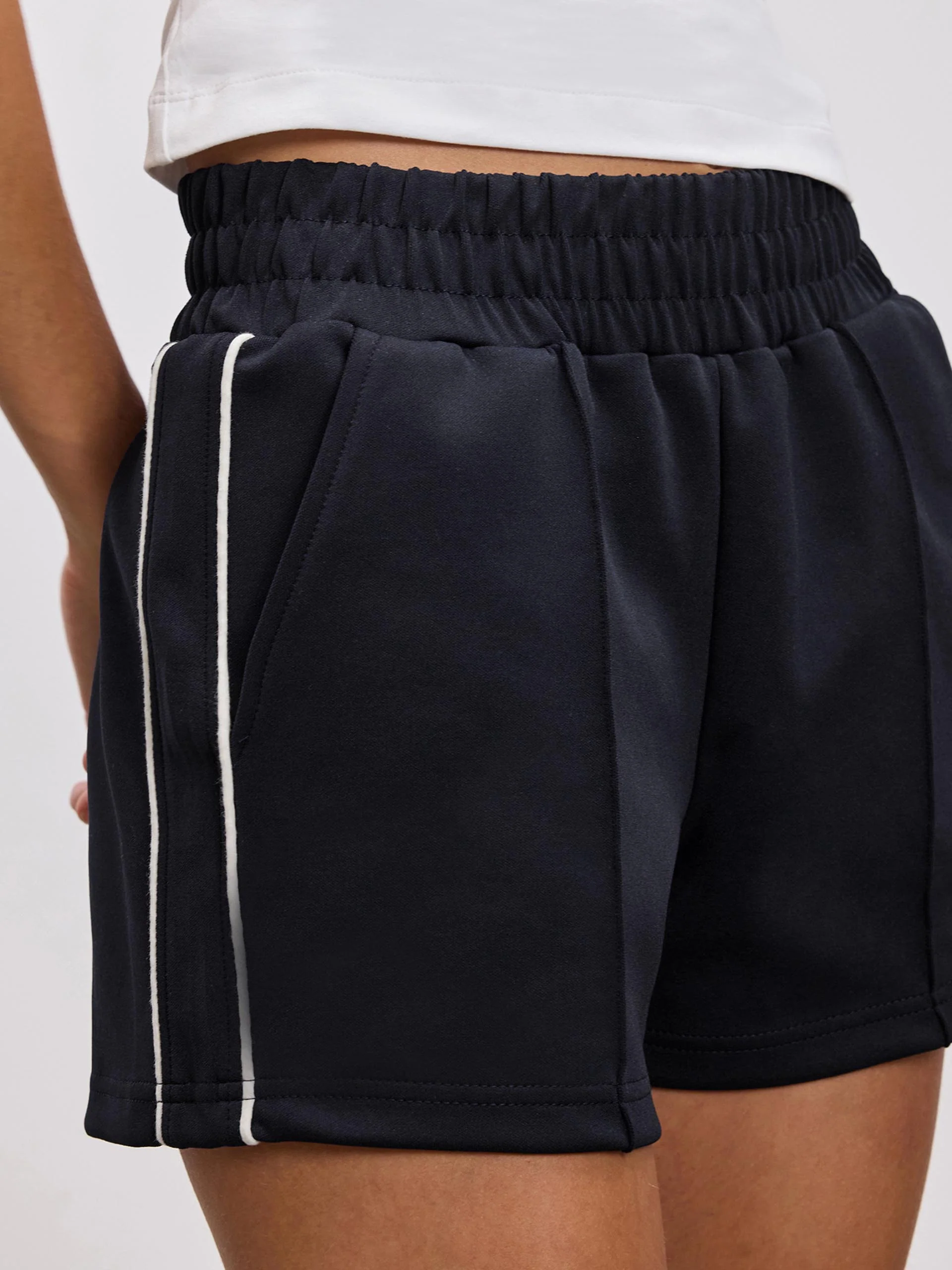 Womens Piping Track Short in Midnight Navy - Image 3
