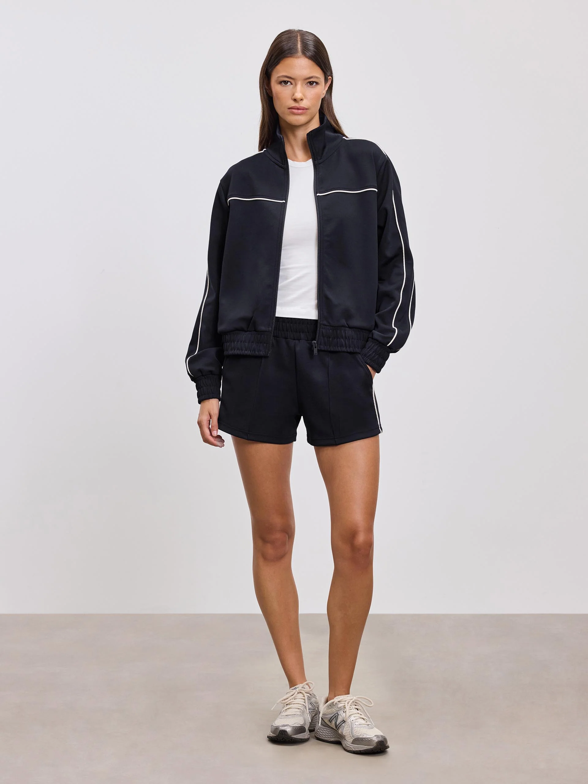 Womens Piping Track Short in Midnight Navy - Image 5