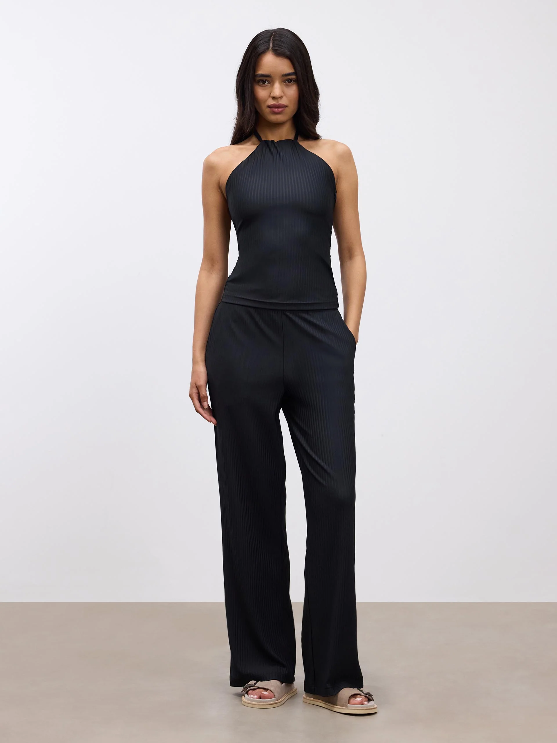 Womens Pleated Halter Top in Black - Image 3