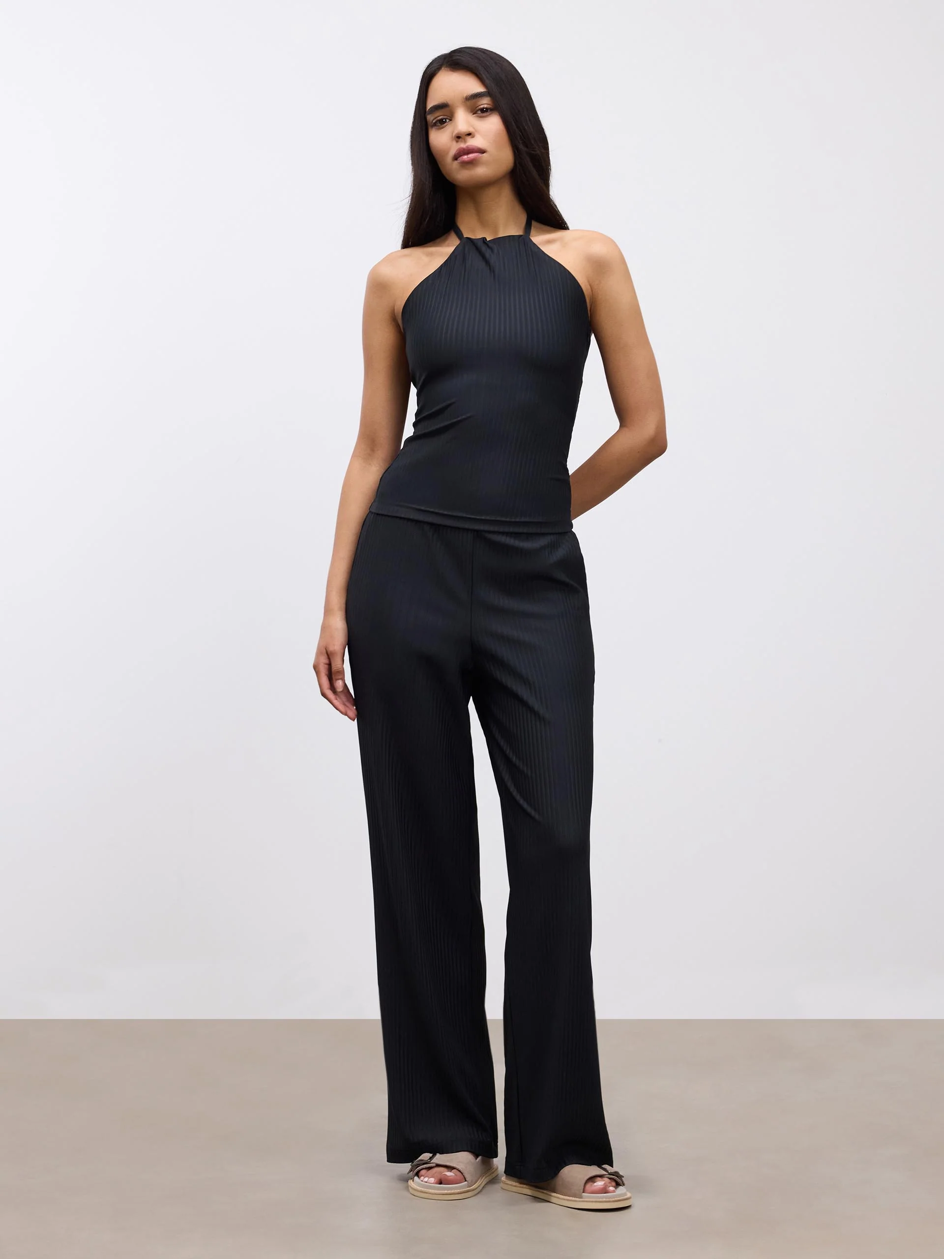 Womens Pleated Halter Top in Black - Image 4