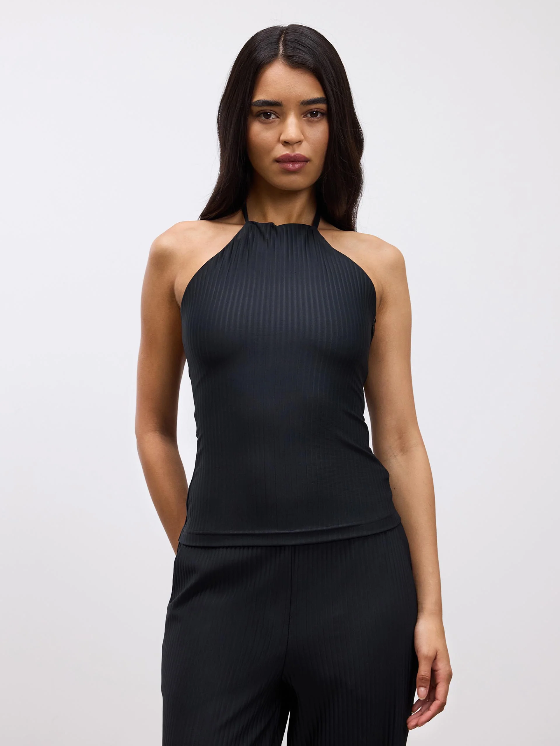 Womens Pleated Halter Top in Black - Image 6