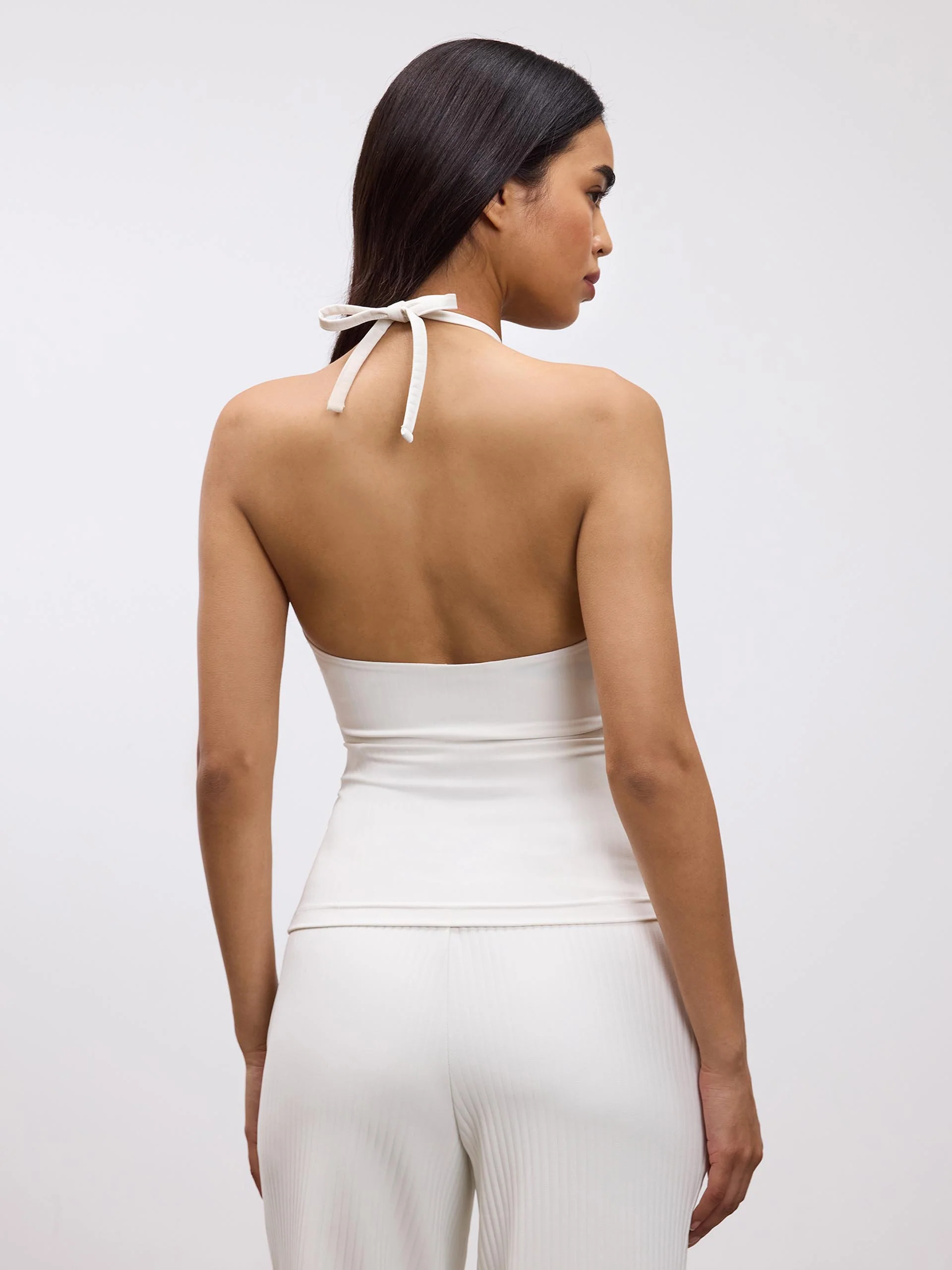 Womens Pleated Halter Top in Ecru - Image 7