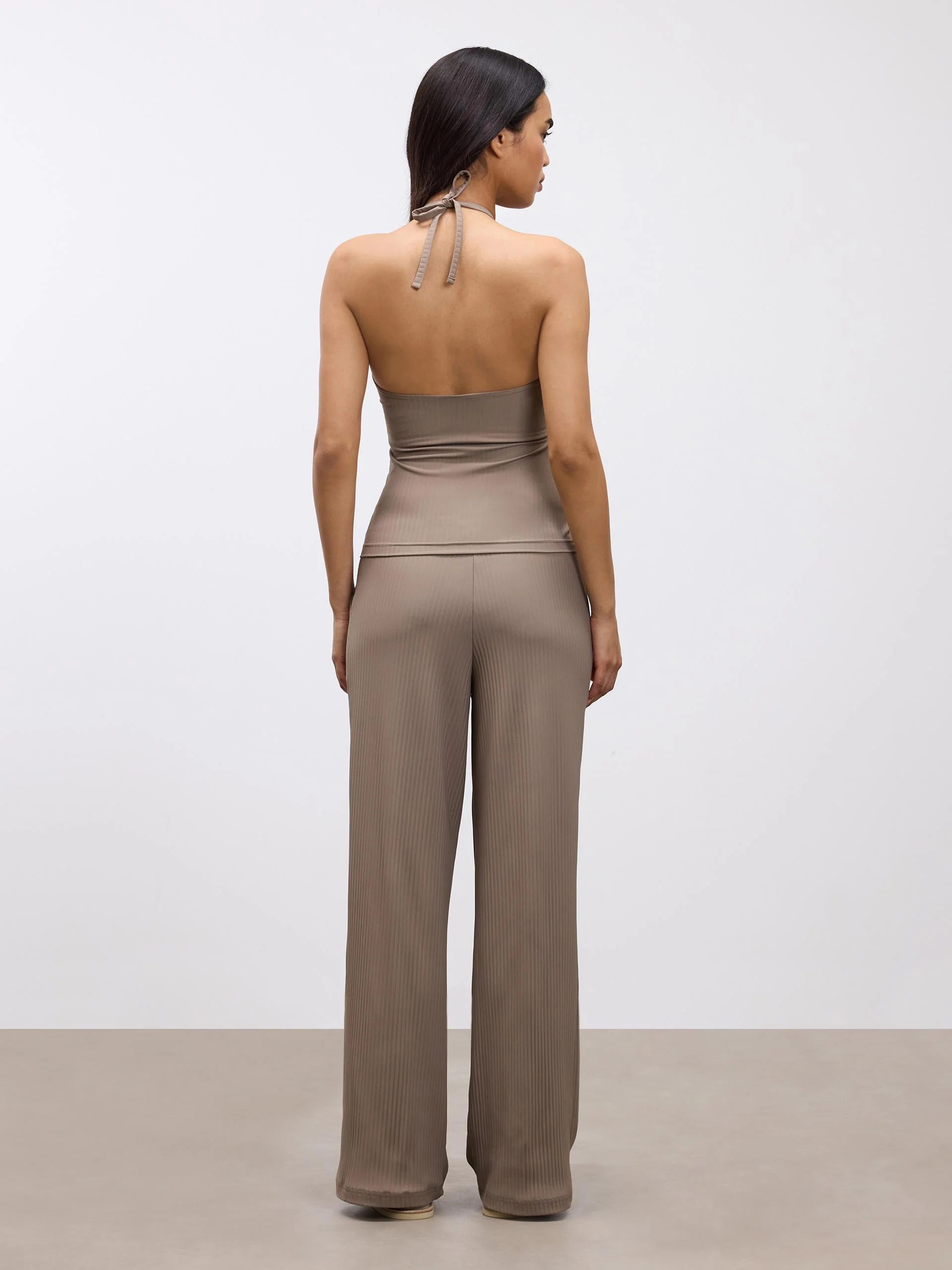 Womens Pleated Halter Top in Taupe - Image 3