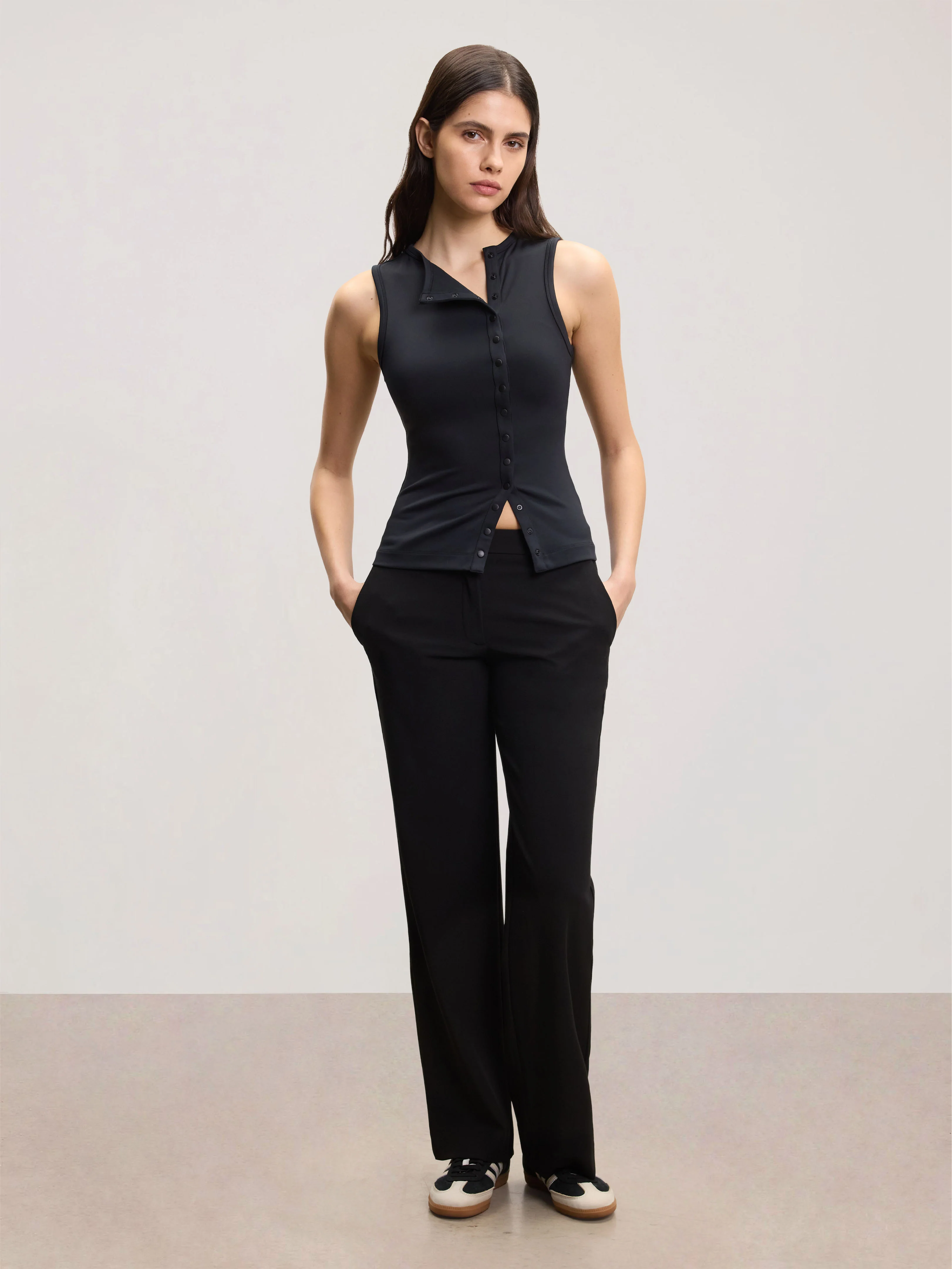 Womens Popper Vest Top in Black - Image 5