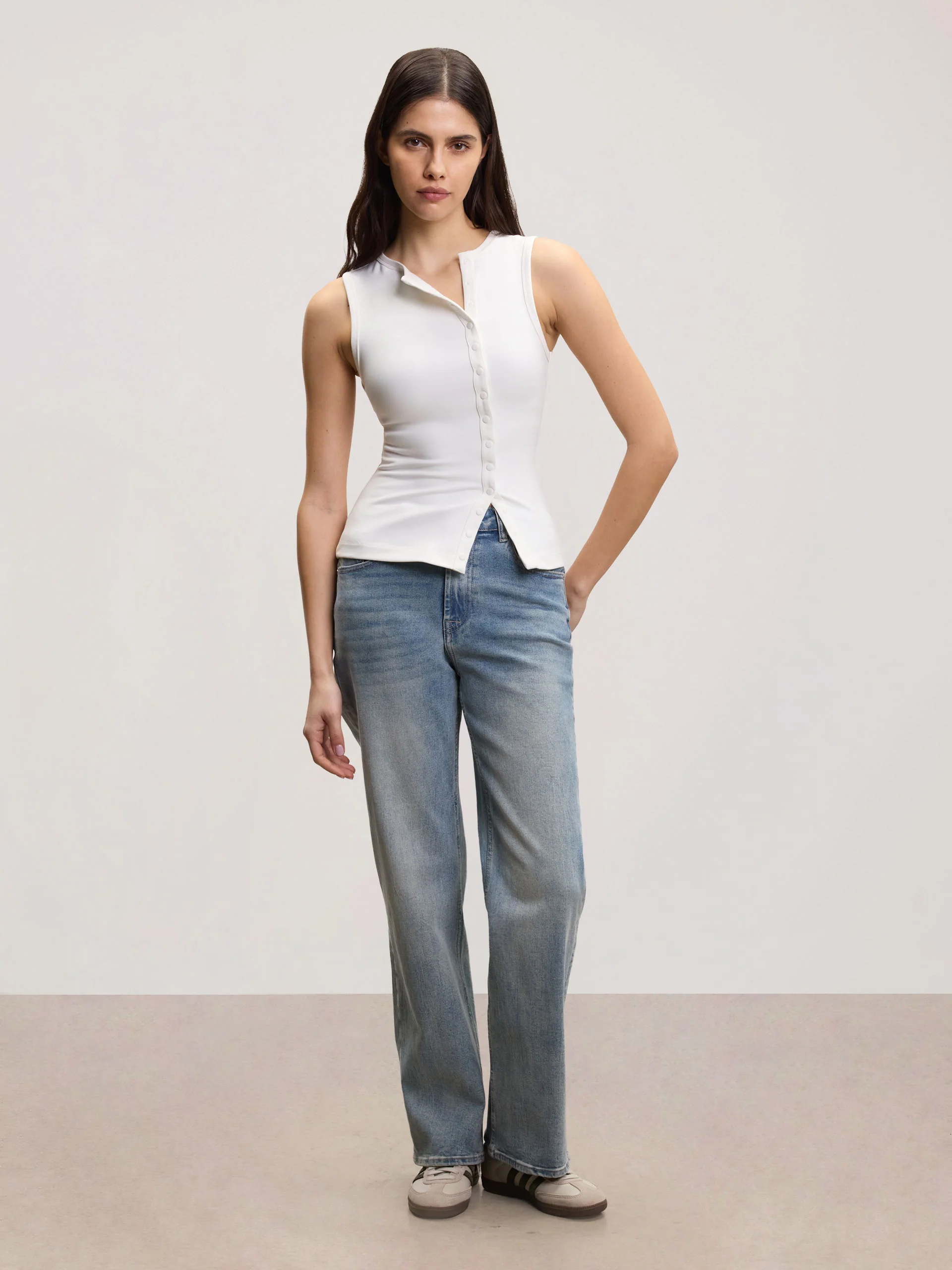 Womens Popper Vest Top in White - Image 5