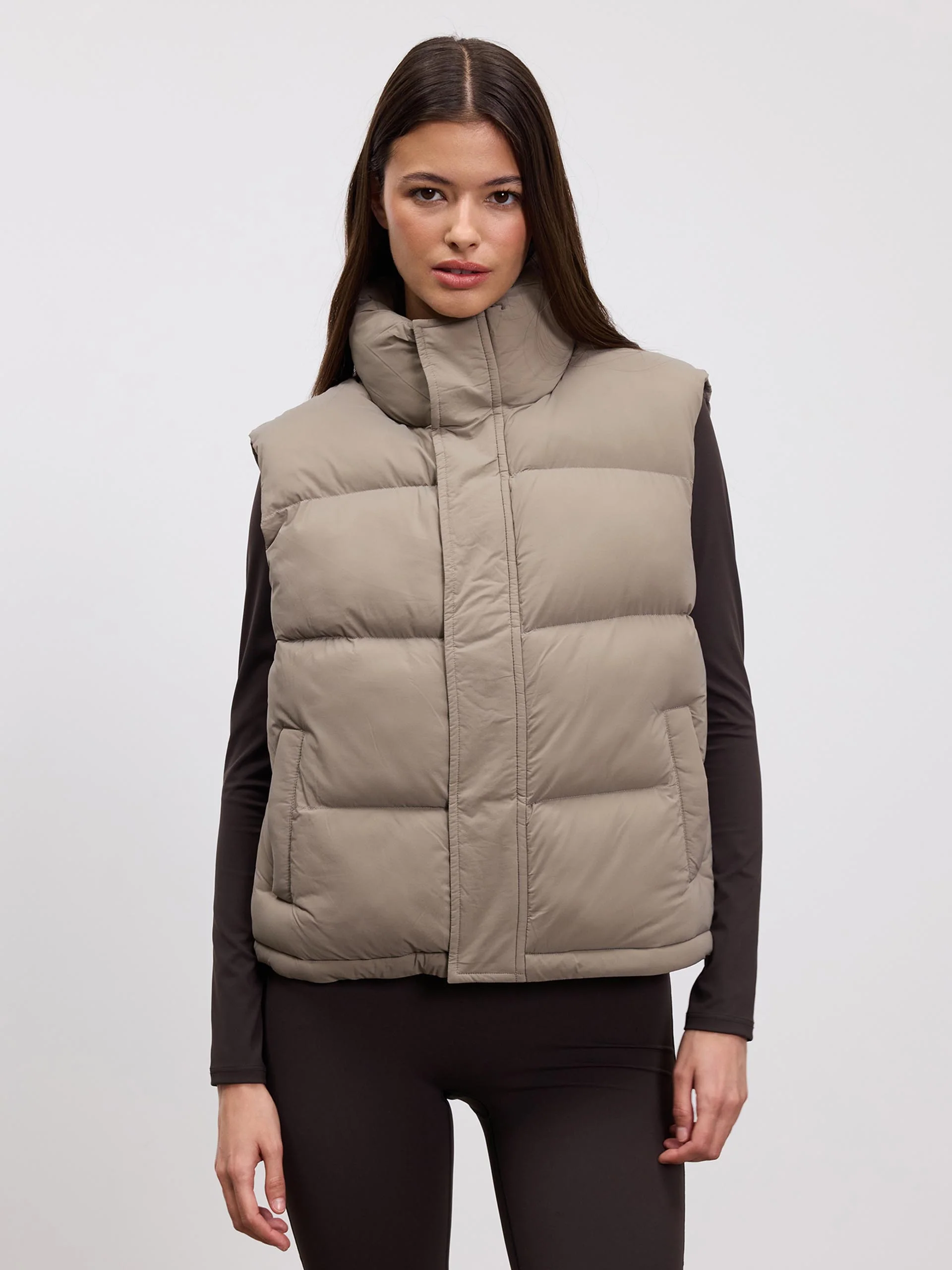 Womens Puffer Gilet in Stone - Image 3