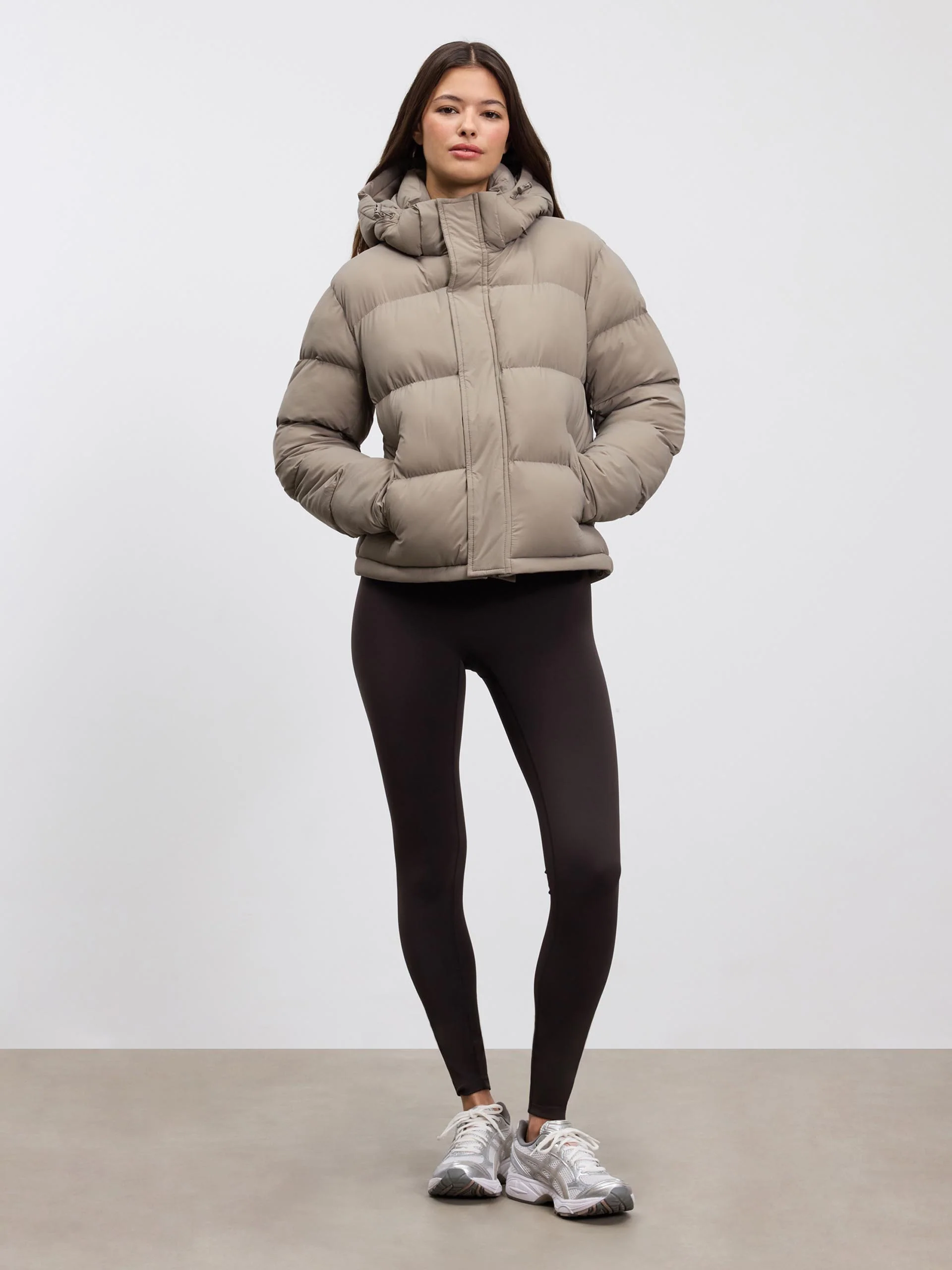 Womens Puffer Jacket in Stone - Image 3