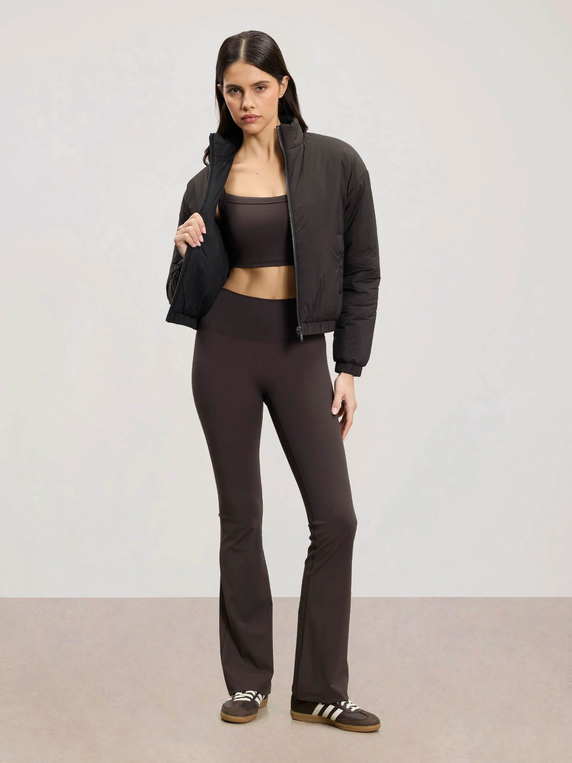 Womens Relaxed Reversible Funnel Neck Jacket in Brown And Black - Image 2