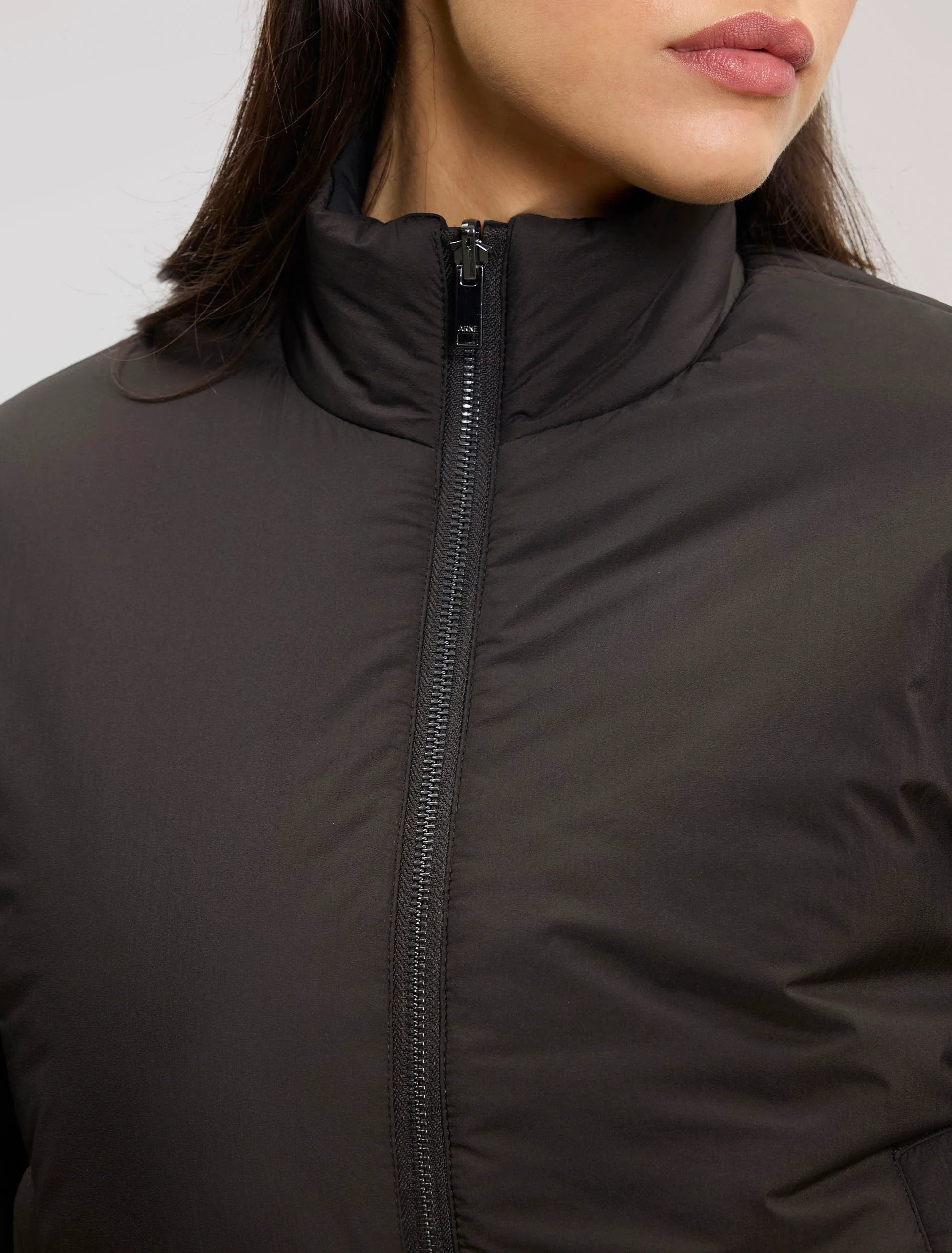 Womens Relaxed Reversible Funnel Neck Jacket in Brown And Black - Image 4