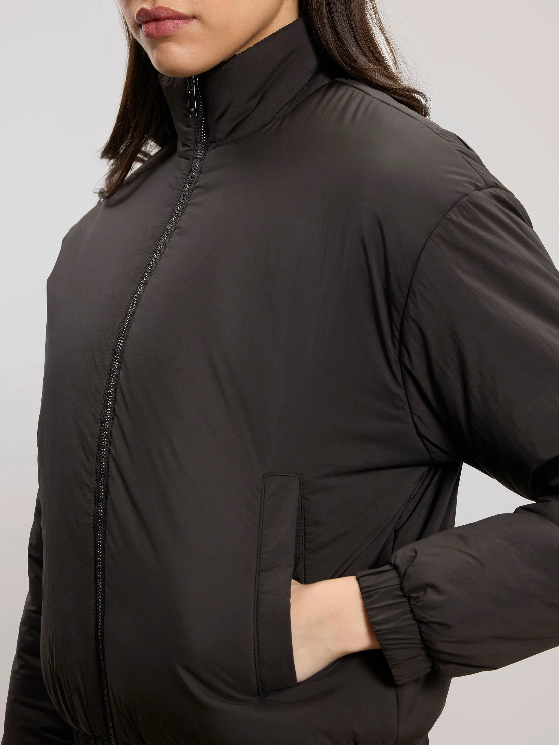 Womens Relaxed Reversible Funnel Neck Jacket in Brown And Black - Image 5
