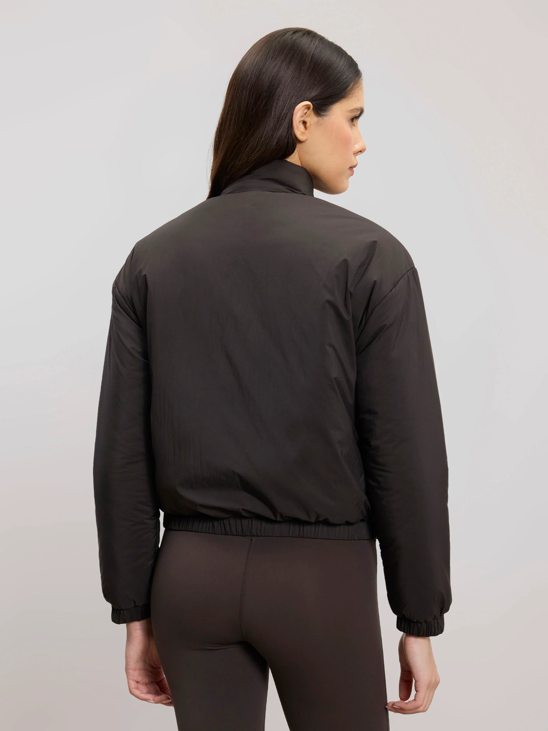 Womens Relaxed Reversible Funnel Neck Jacket in Brown And Black - Image 6