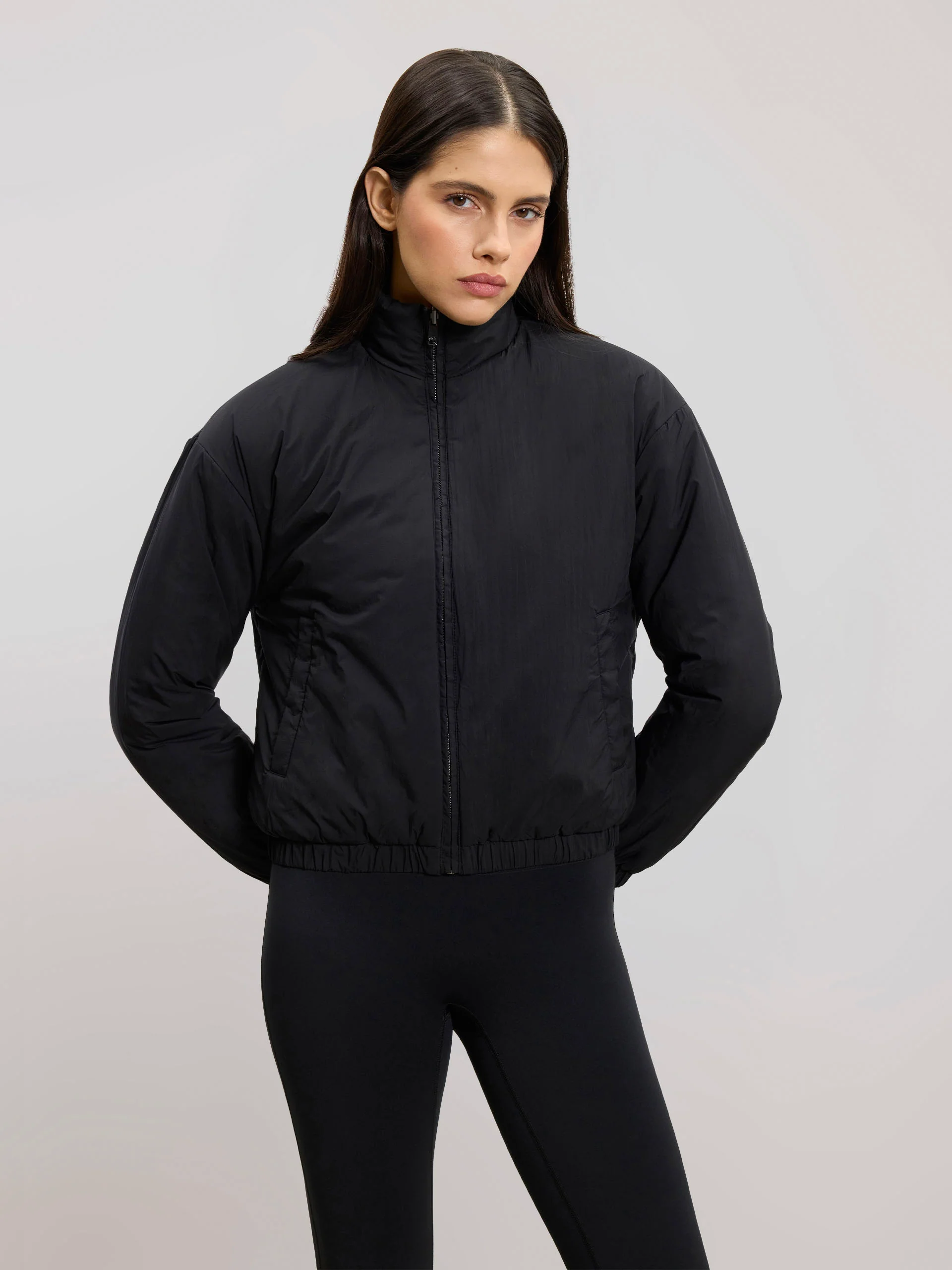 Womens Relaxed Reversible Funnel Neck Jacket in Brown And Black - Image 7