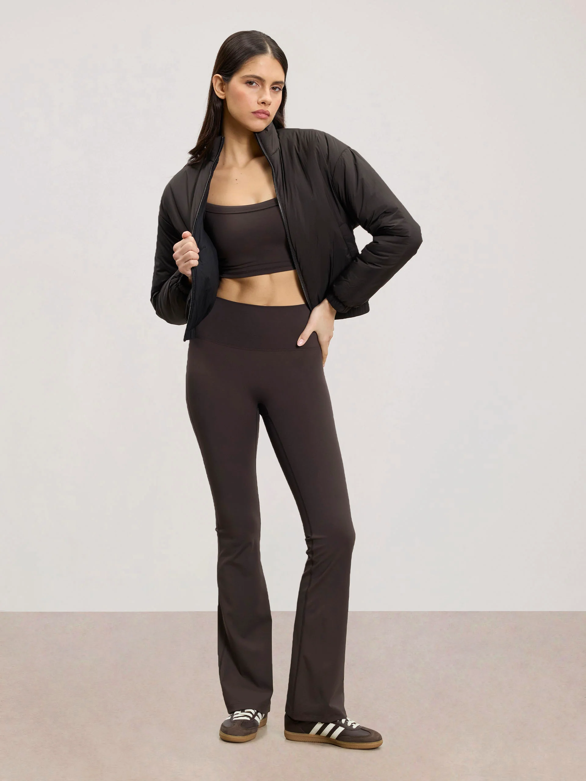 Womens Relaxed Reversible Funnel Neck Jacket in Brown And Black - Image 8