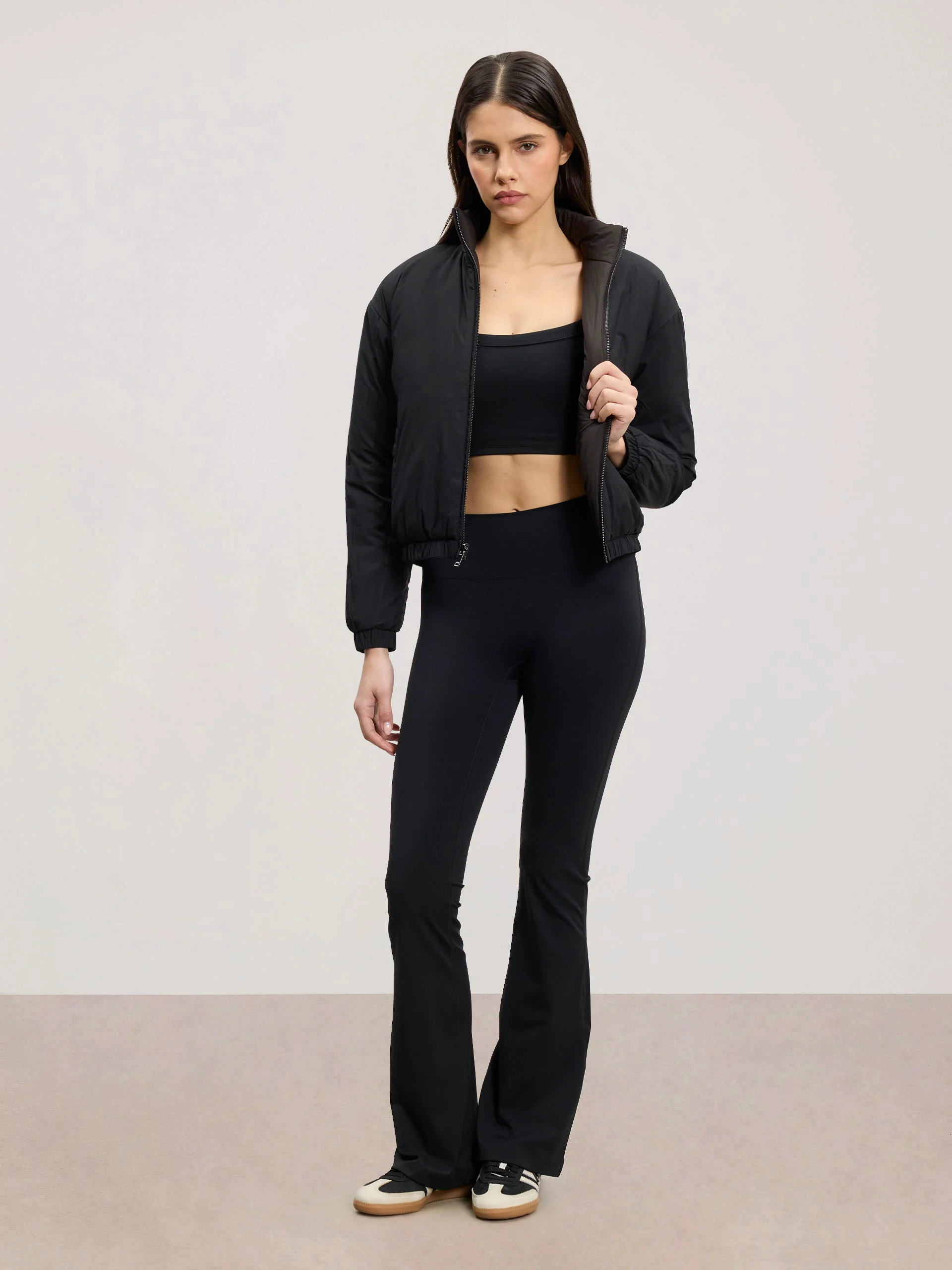 Womens Relaxed Reversible Funnel Neck Jacket in Brown And Black - Image 9