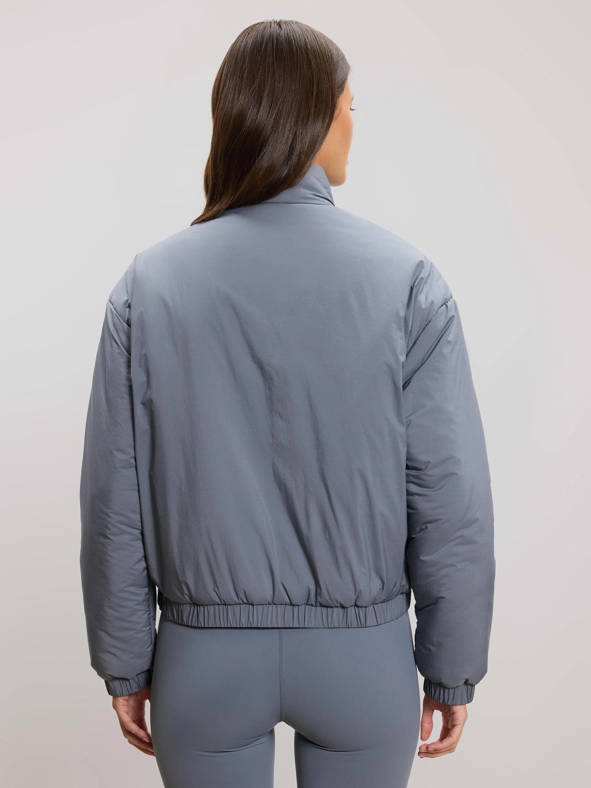 Womens Relaxed Reversible Funnel Neck Jacket in Dove Blue And Navy - Image 10