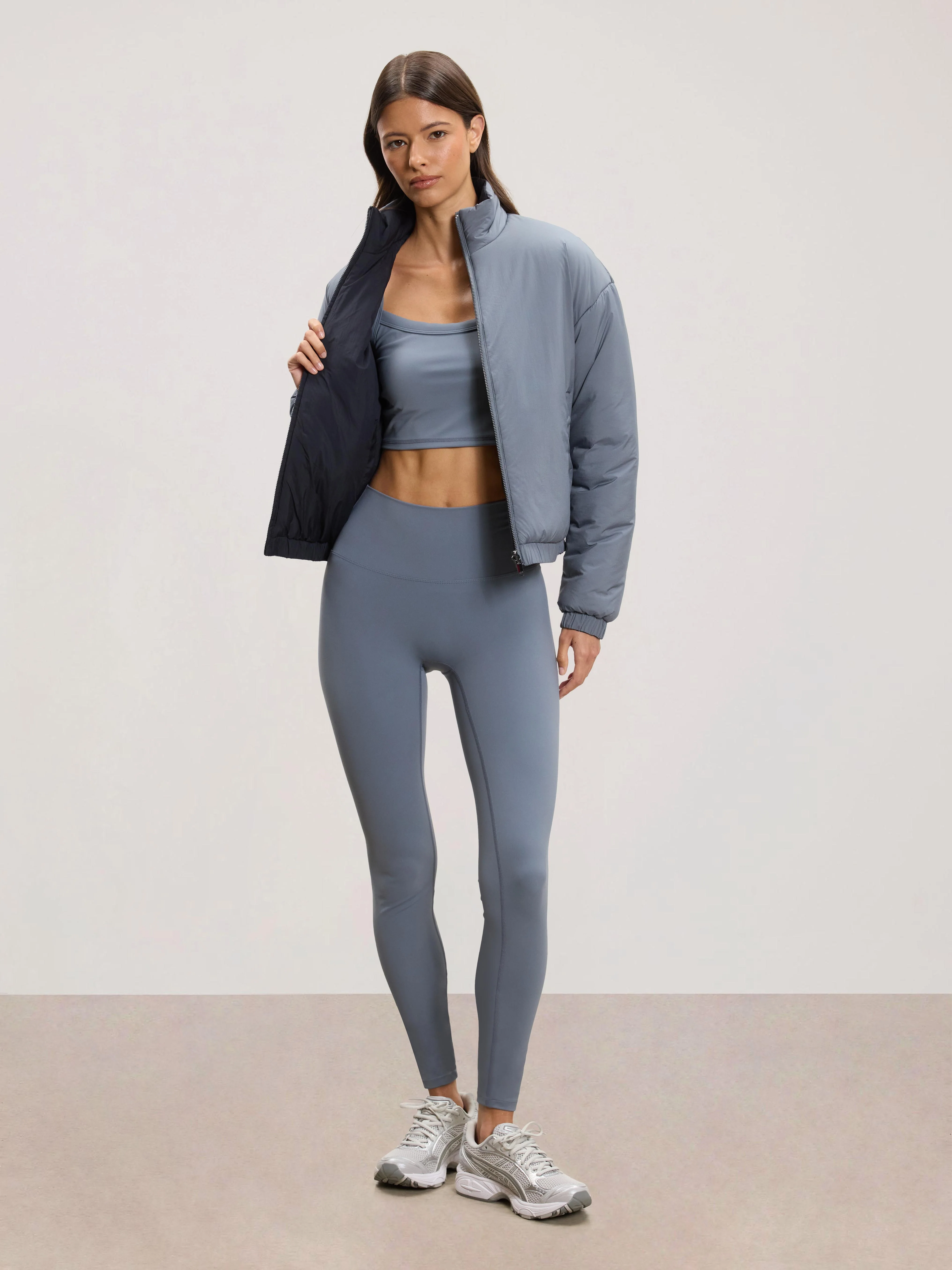 Womens Relaxed Reversible Funnel Neck Jacket in Dove Blue And Navy - Image 12