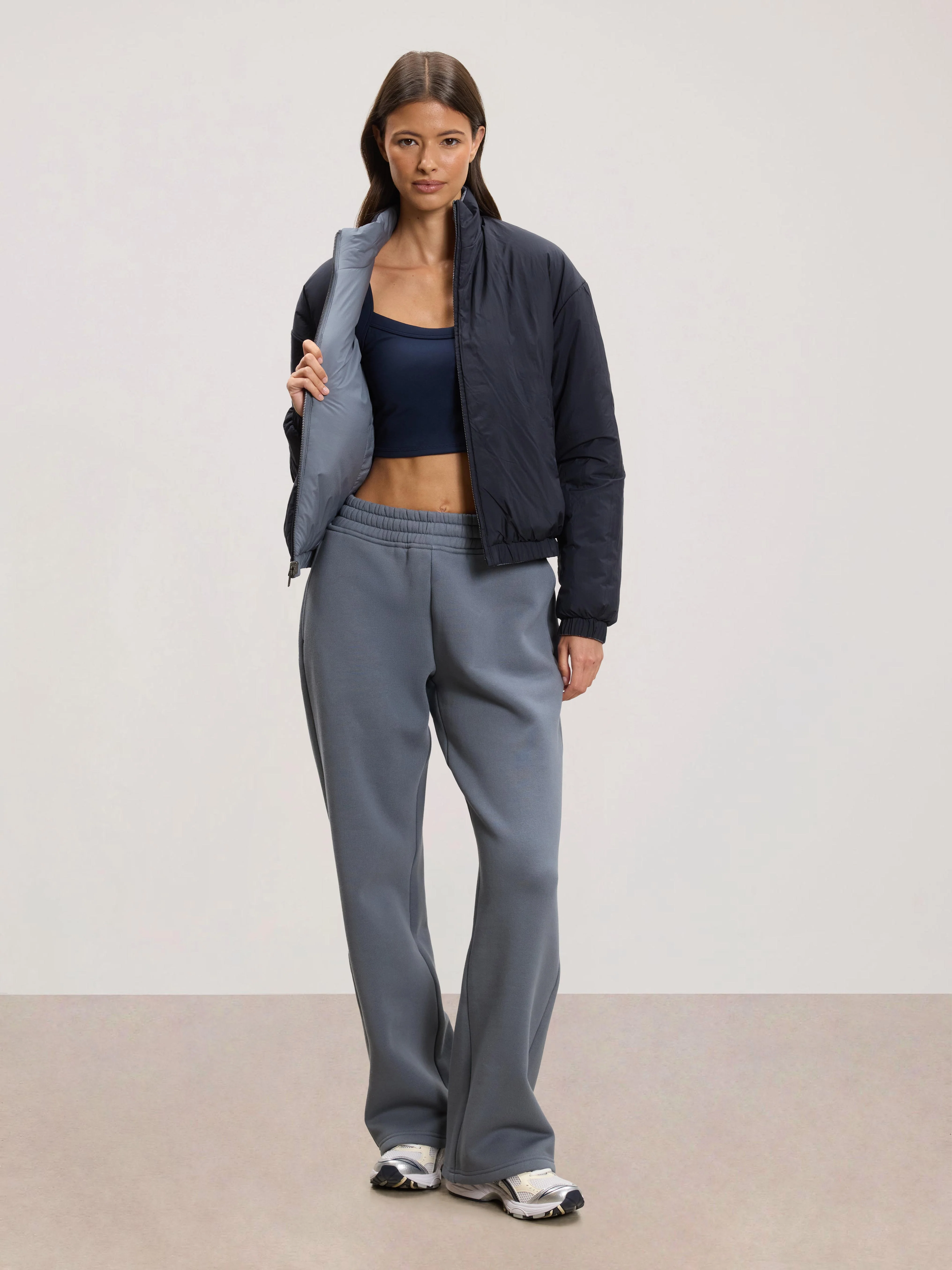 Womens Relaxed Reversible Funnel Neck Jacket in Dove Blue And Navy - Image 3