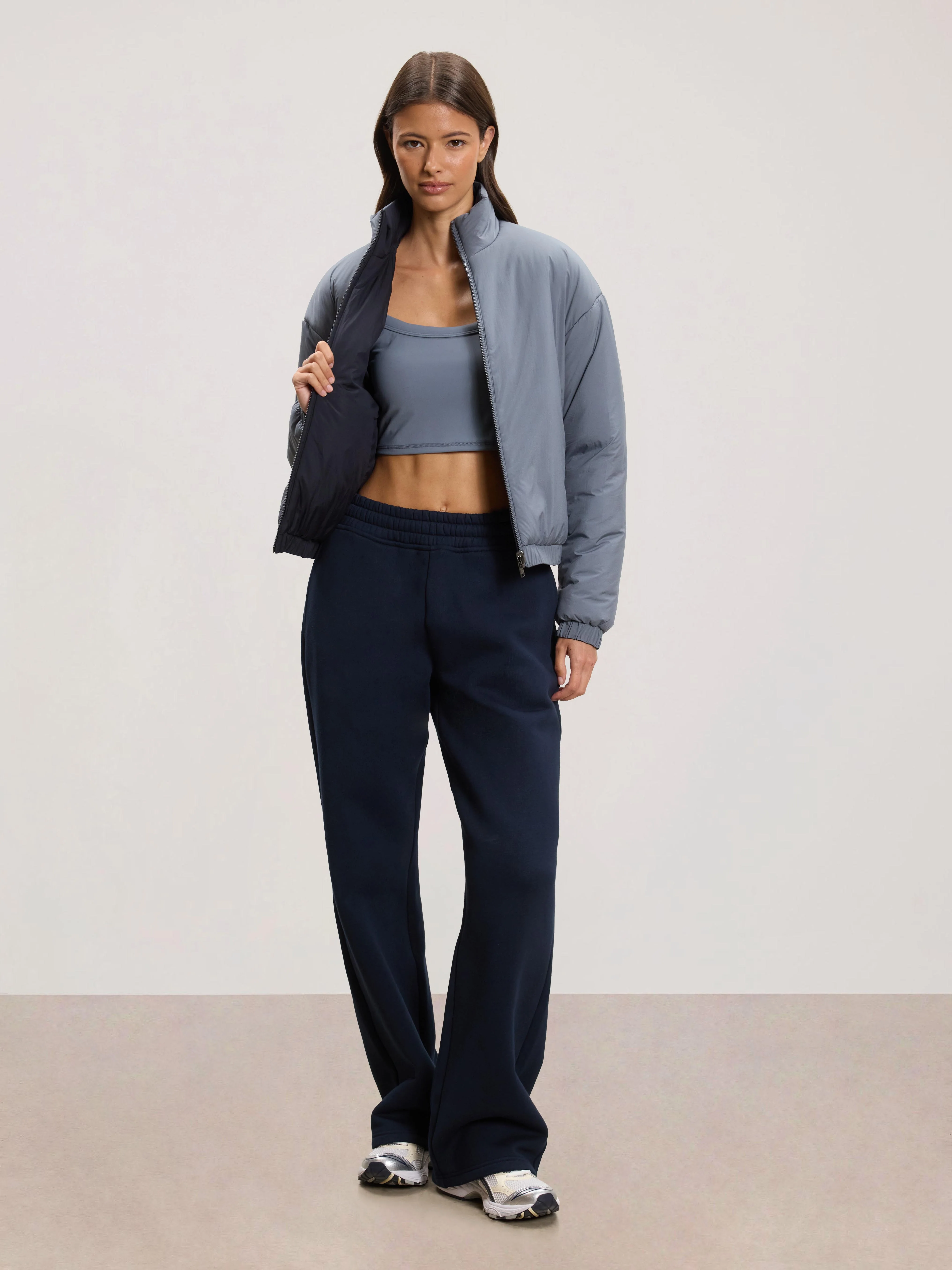 Womens Relaxed Reversible Funnel Neck Jacket in Dove Blue And Navy - Image 4