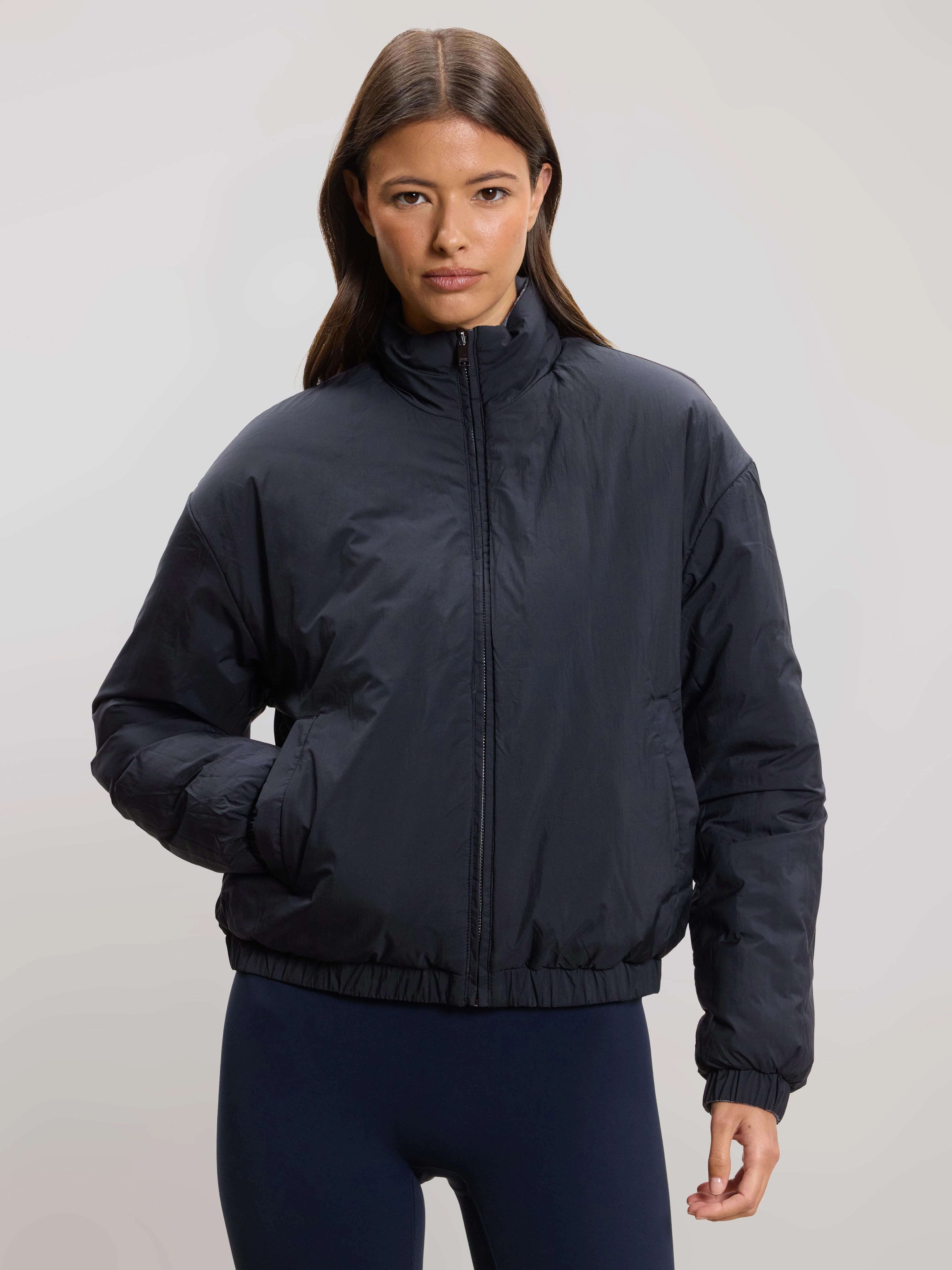 Womens Relaxed Reversible Funnel Neck Jacket in Dove Blue And Navy - Image 5