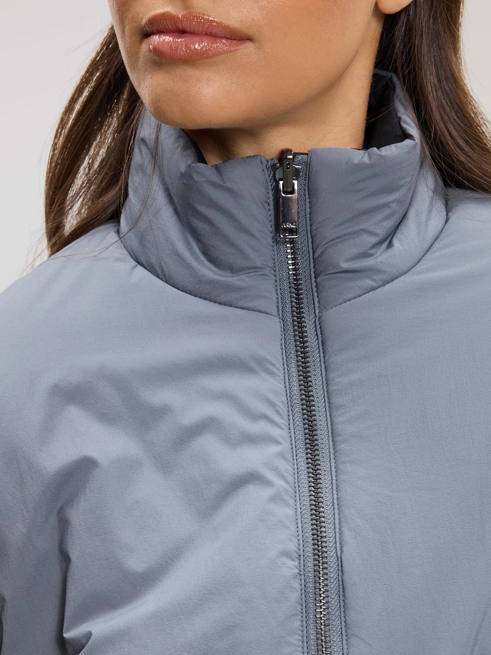 Womens Relaxed Reversible Funnel Neck Jacket in Dove Blue And Navy - Image 7