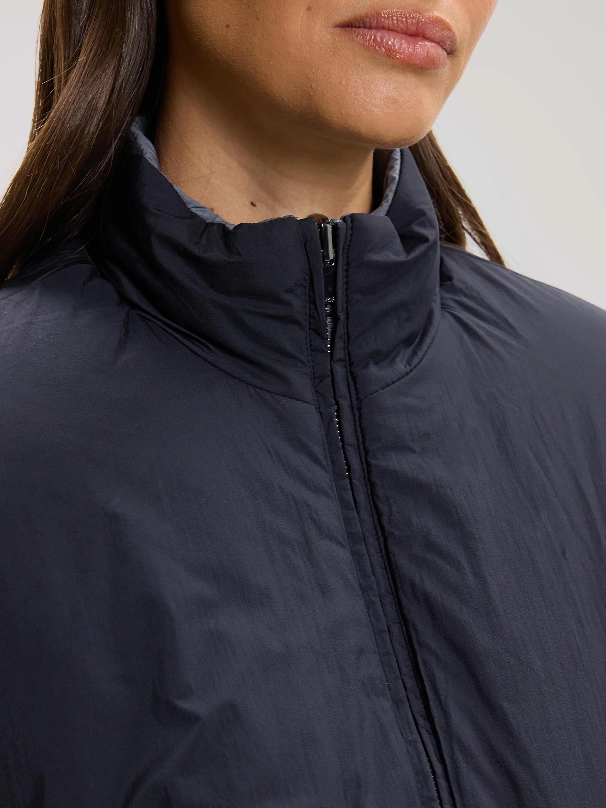 Womens Relaxed Reversible Funnel Neck Jacket in Dove Blue And Navy - Image 8