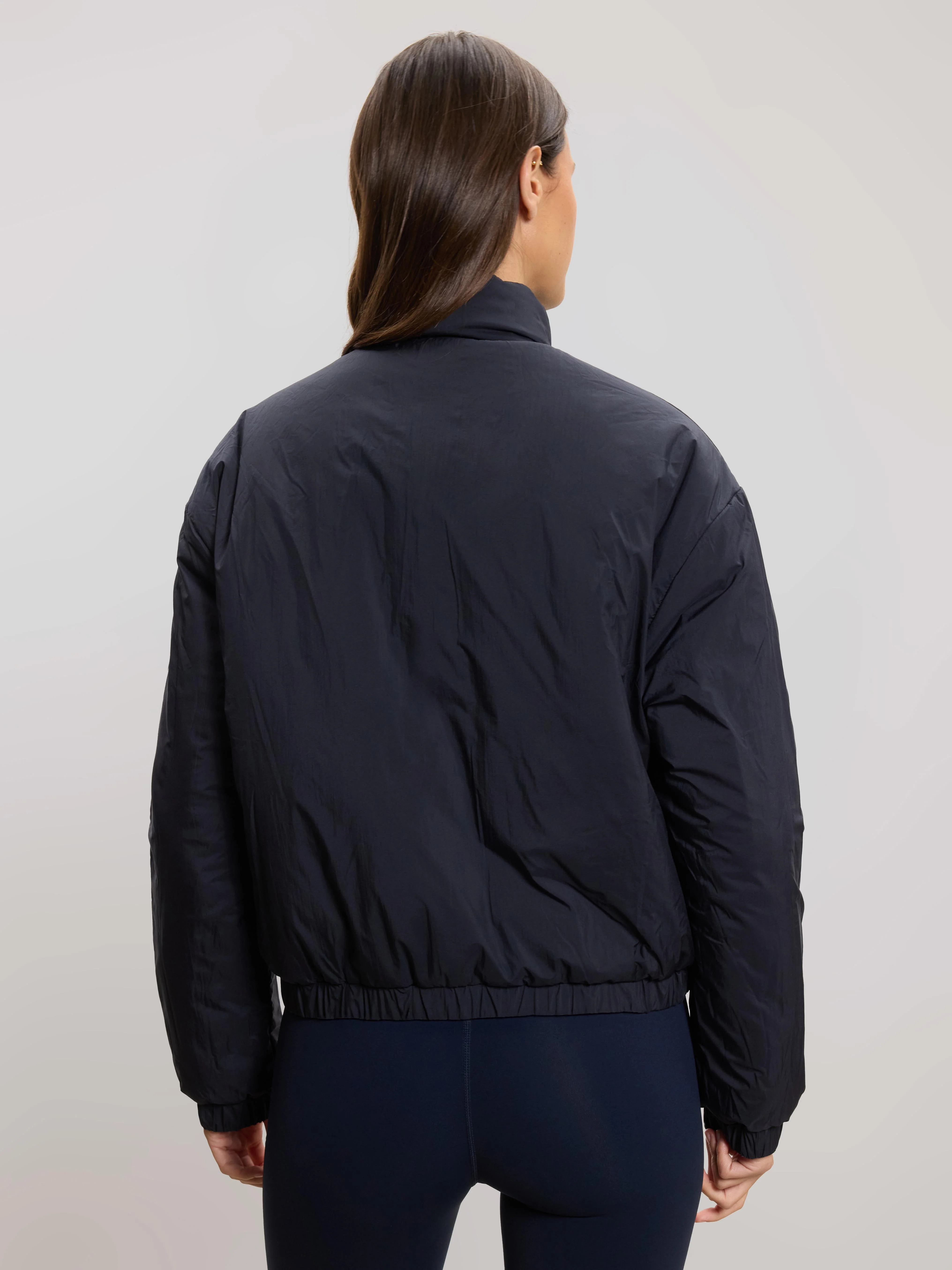 Womens Relaxed Reversible Funnel Neck Jacket in Dove Blue And Navy - Image 9