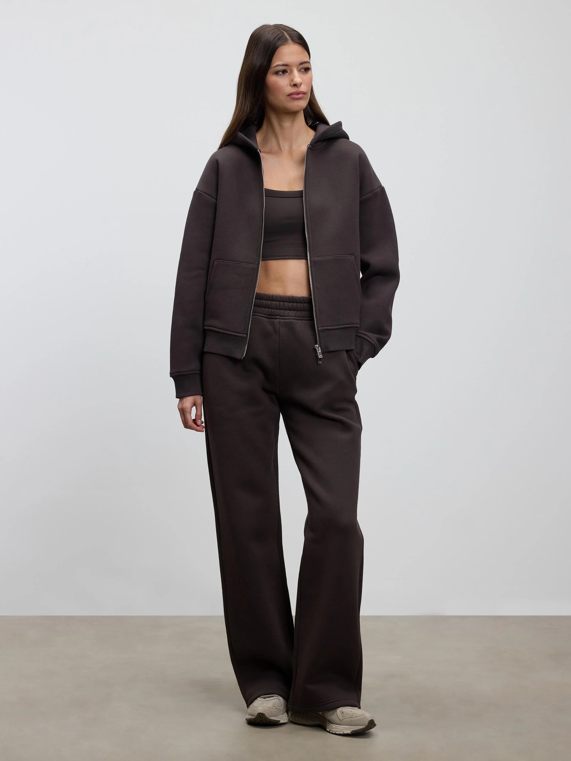 Womens Relaxed Zip Hoodie in Brown - Image 3