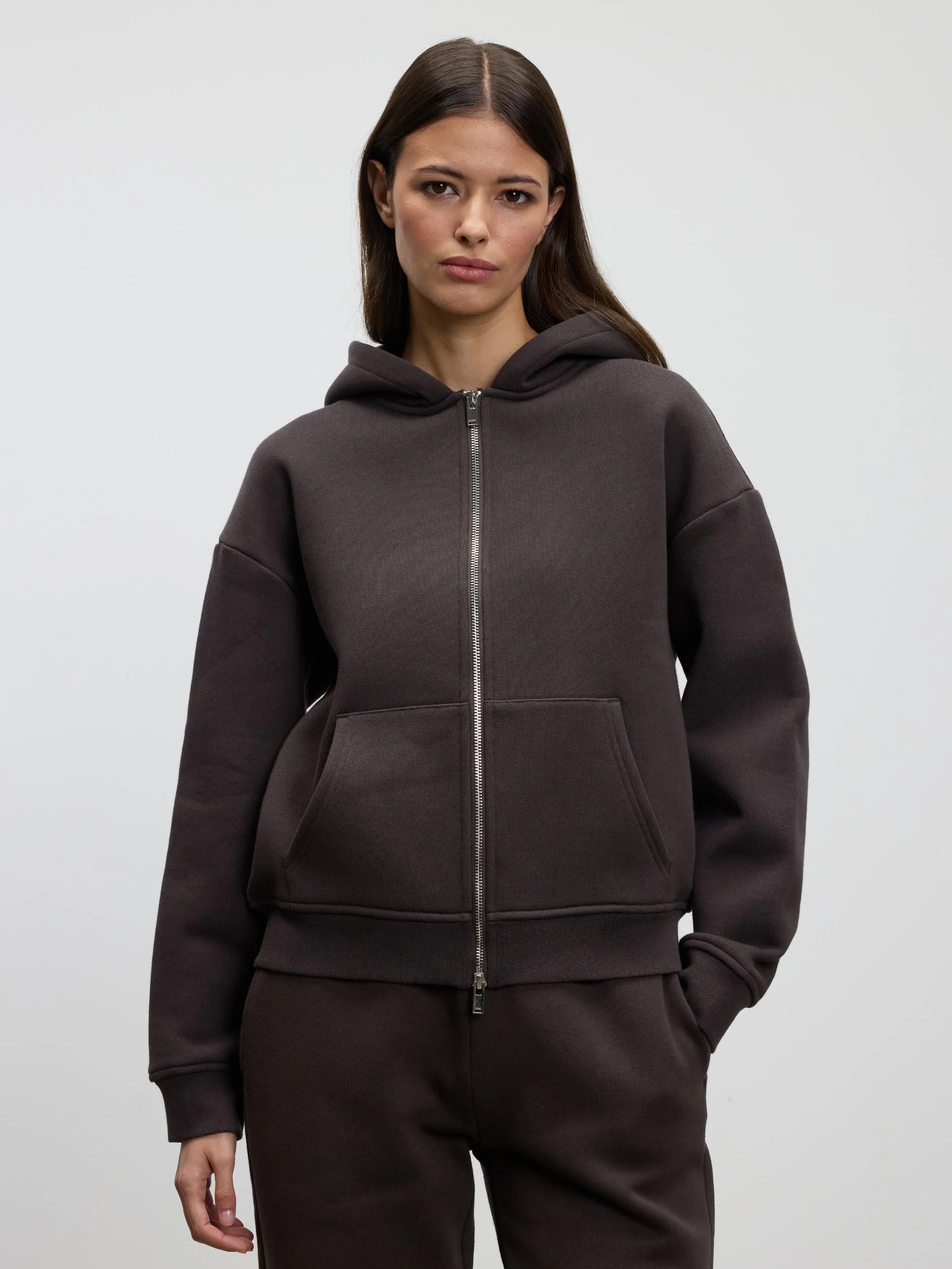 Womens Relaxed Zip Hoodie in Brown - Image 6