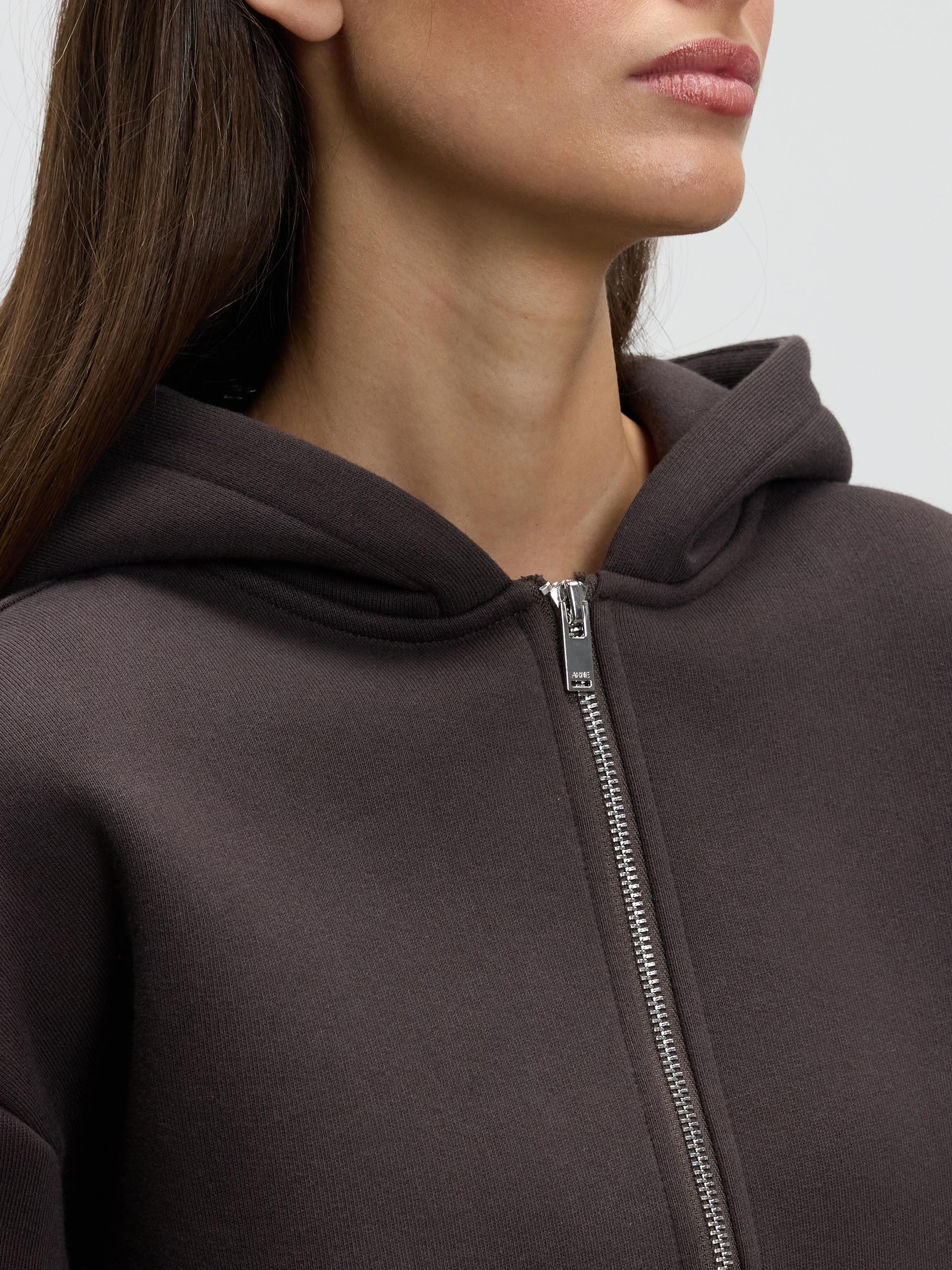 Womens Relaxed Zip Hoodie in Brown - Image 7