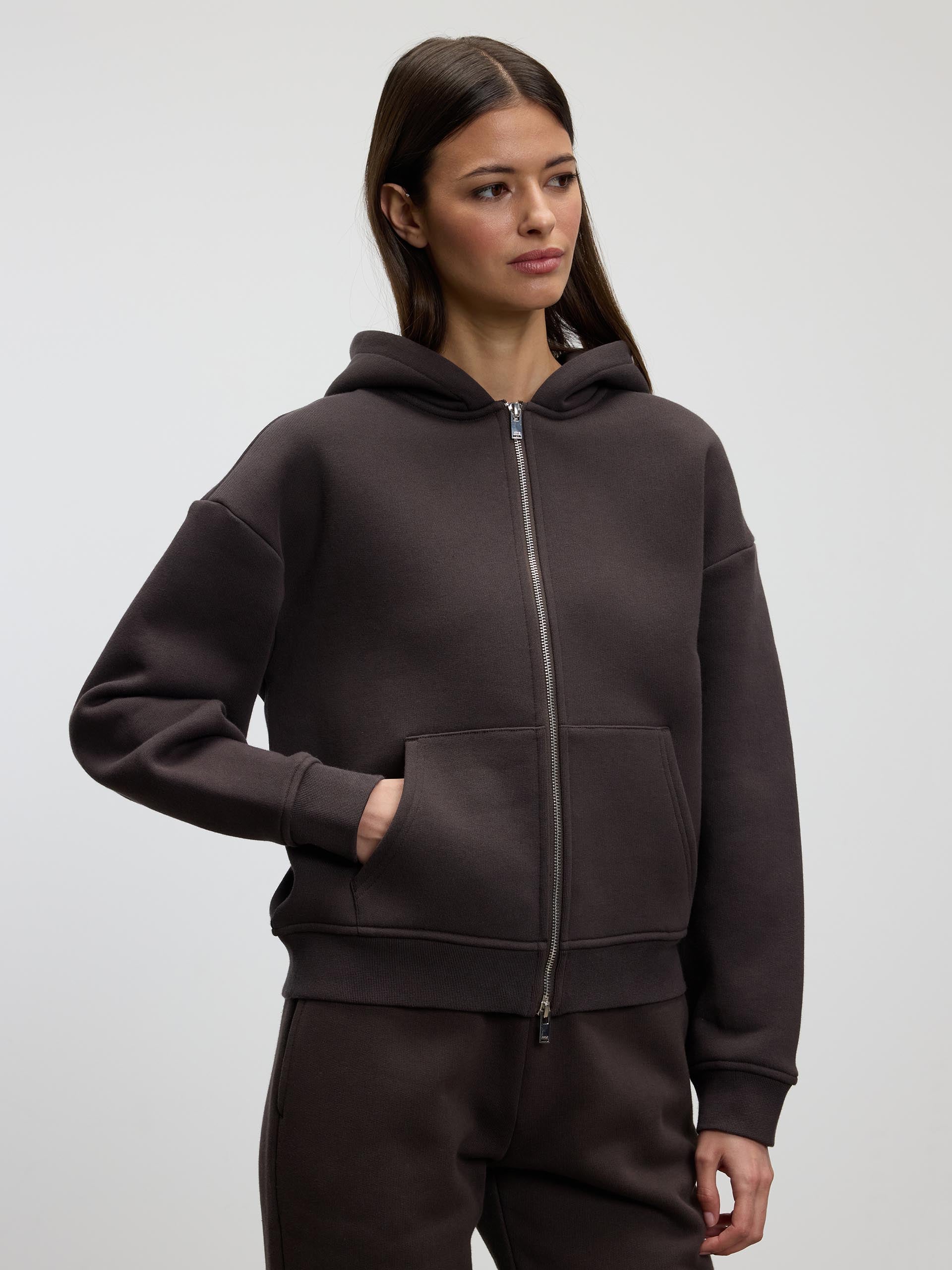 Womens Relaxed Zip Hoodie in Brown - Image 8