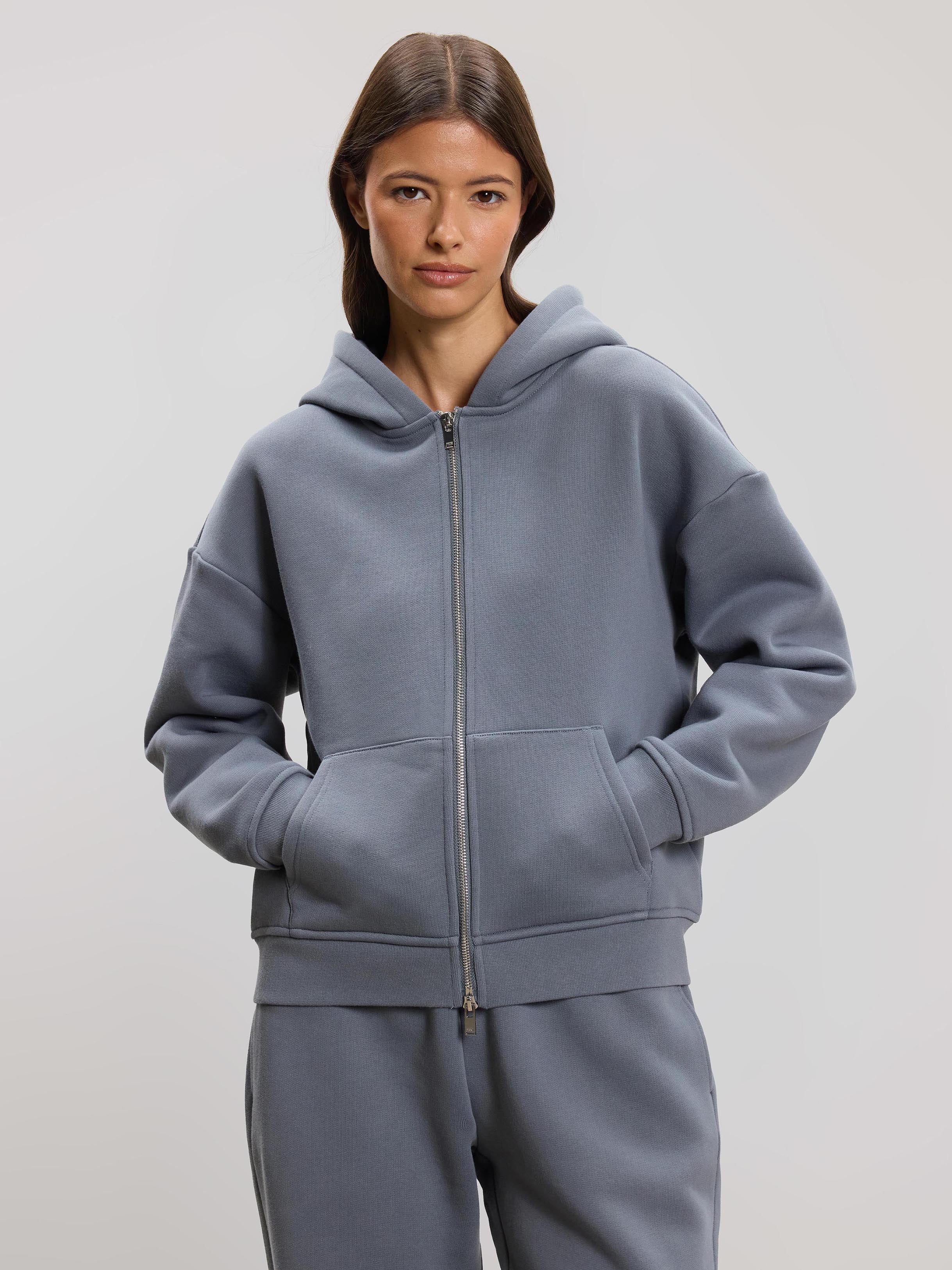 Womens Relaxed Zip Hoodie in Dove Blue - Image 5