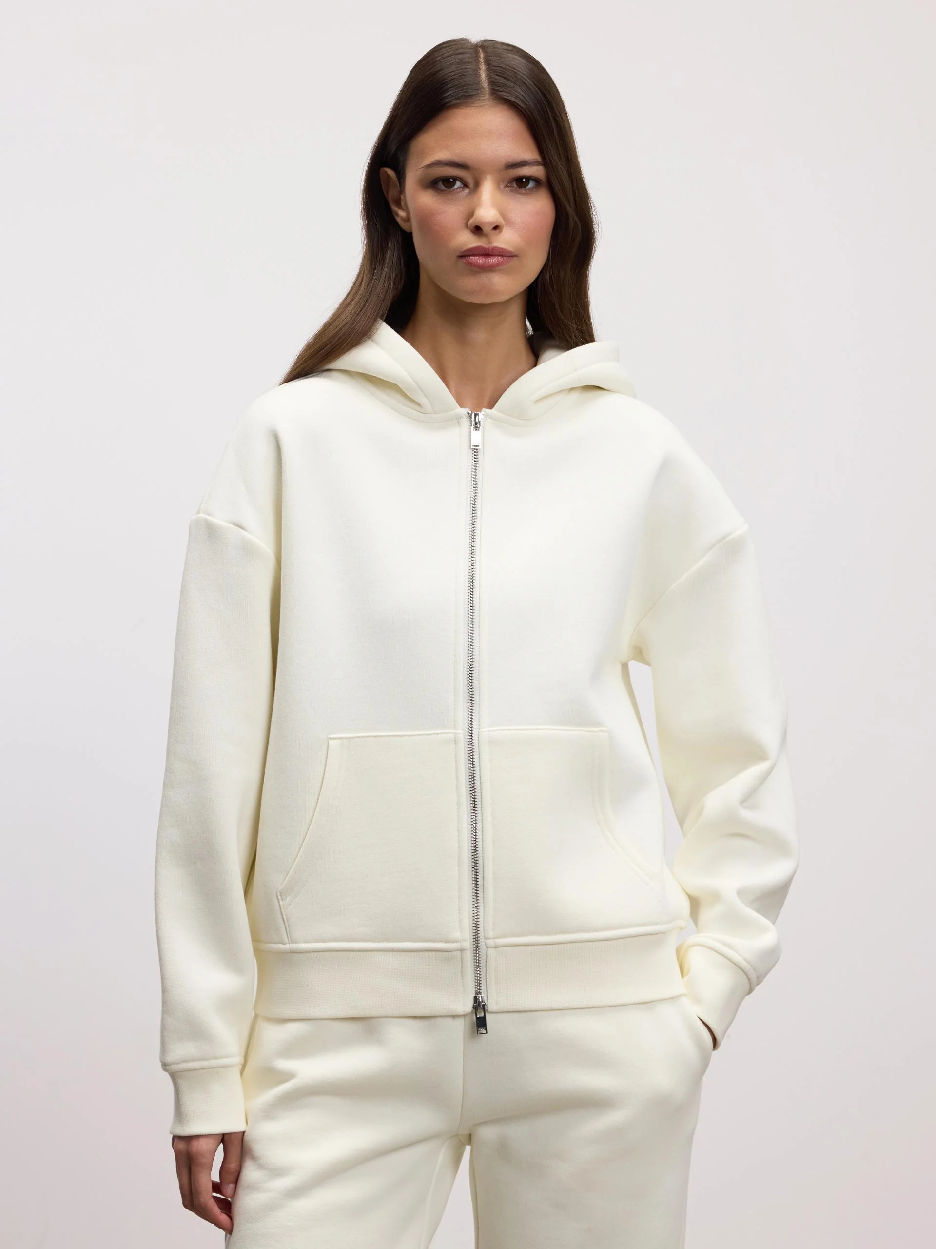 Womens Relaxed Zip Hoodie in Ecru - Image 4