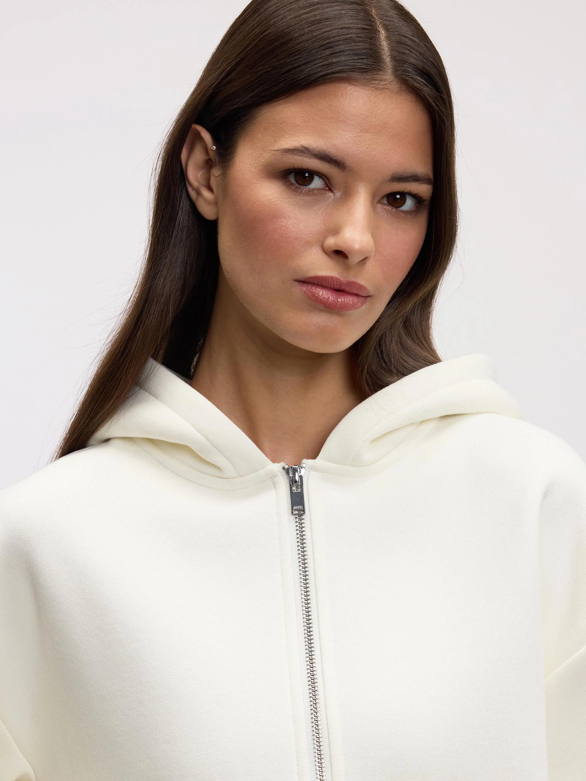 Womens Relaxed Zip Hoodie in Ecru - Image 6