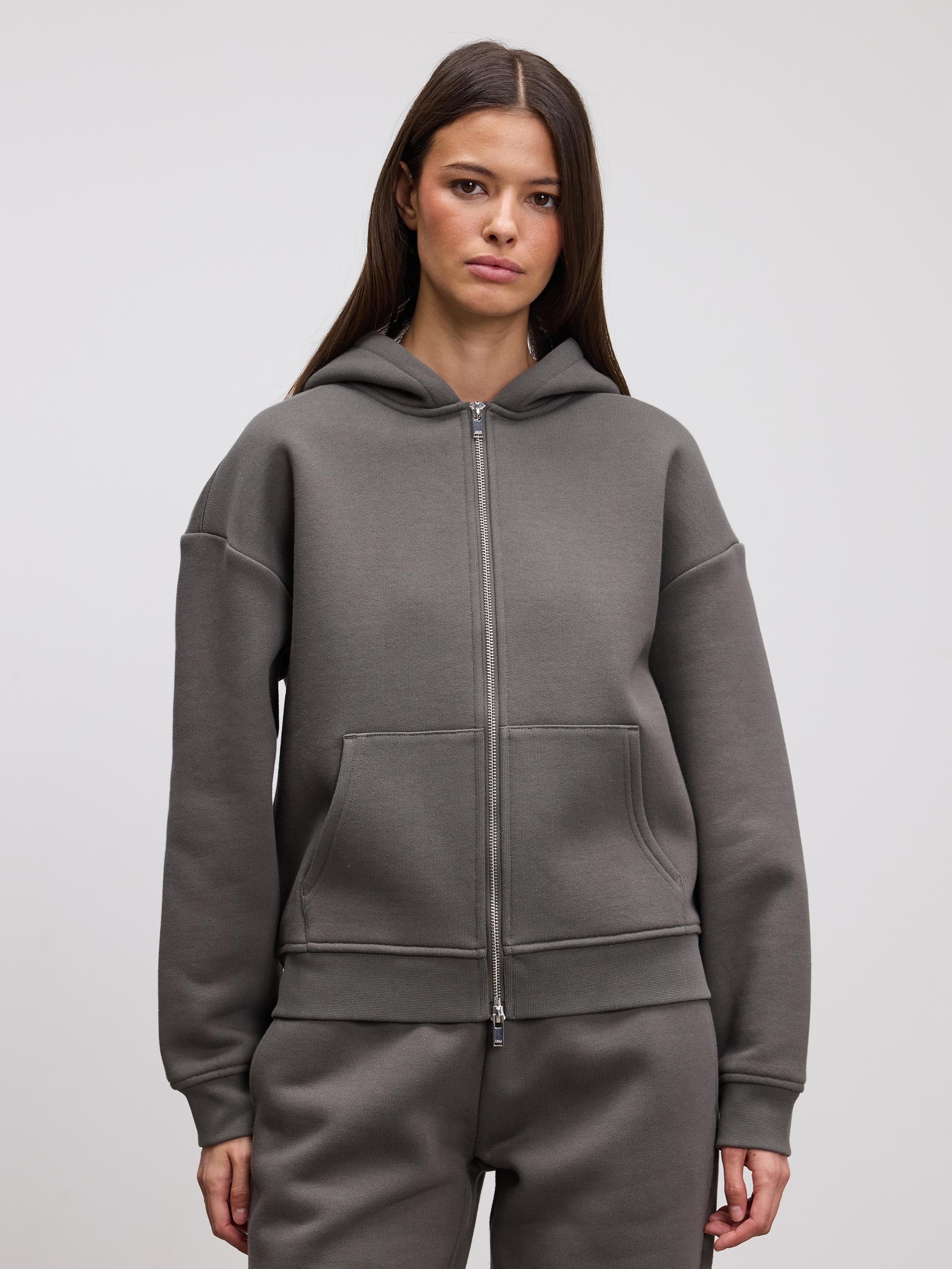 Womens Relaxed Zip Hoodie in Grey - Image 4