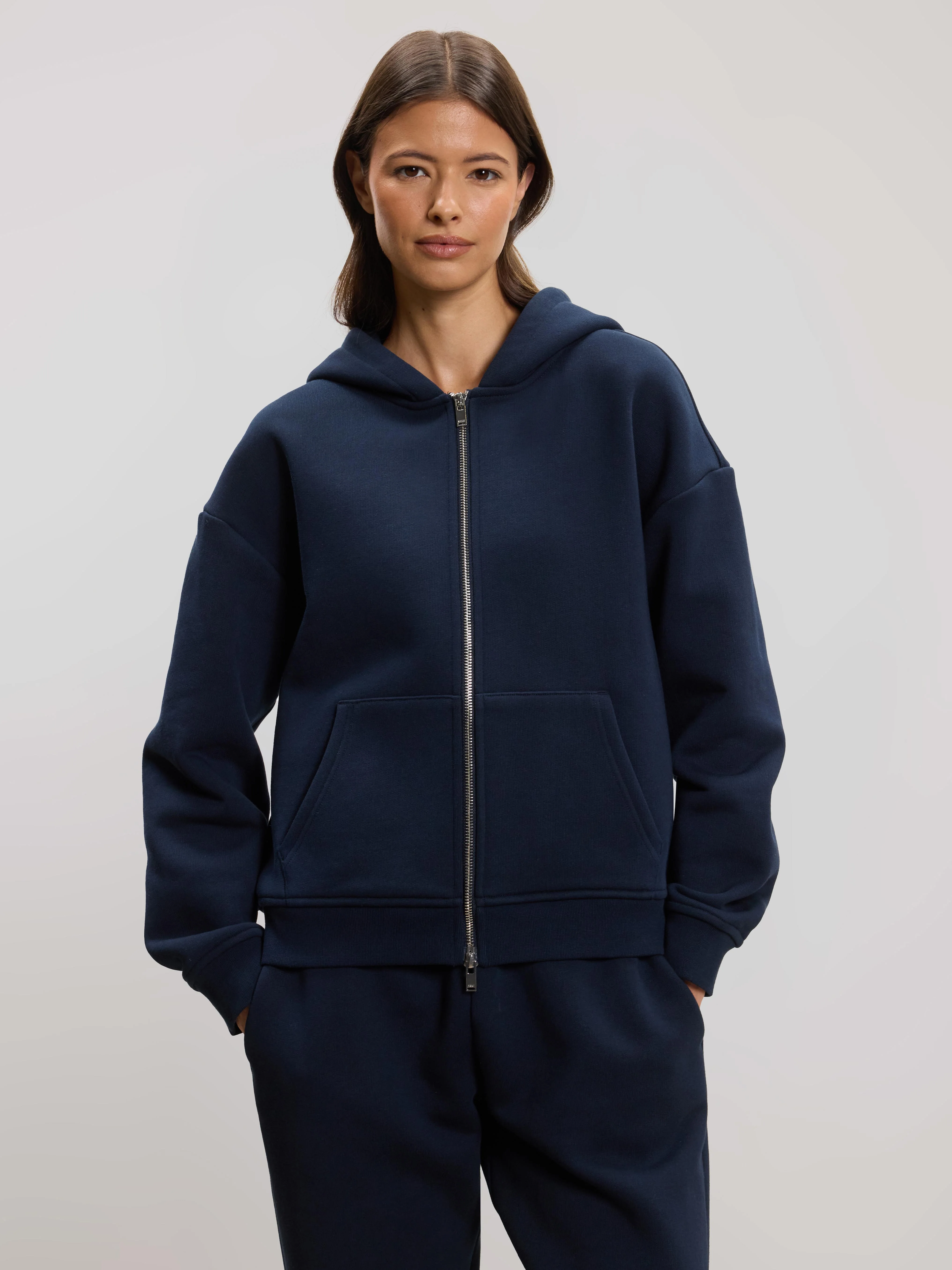 Womens Relaxed Zip Hoodie in Navy - Image 5