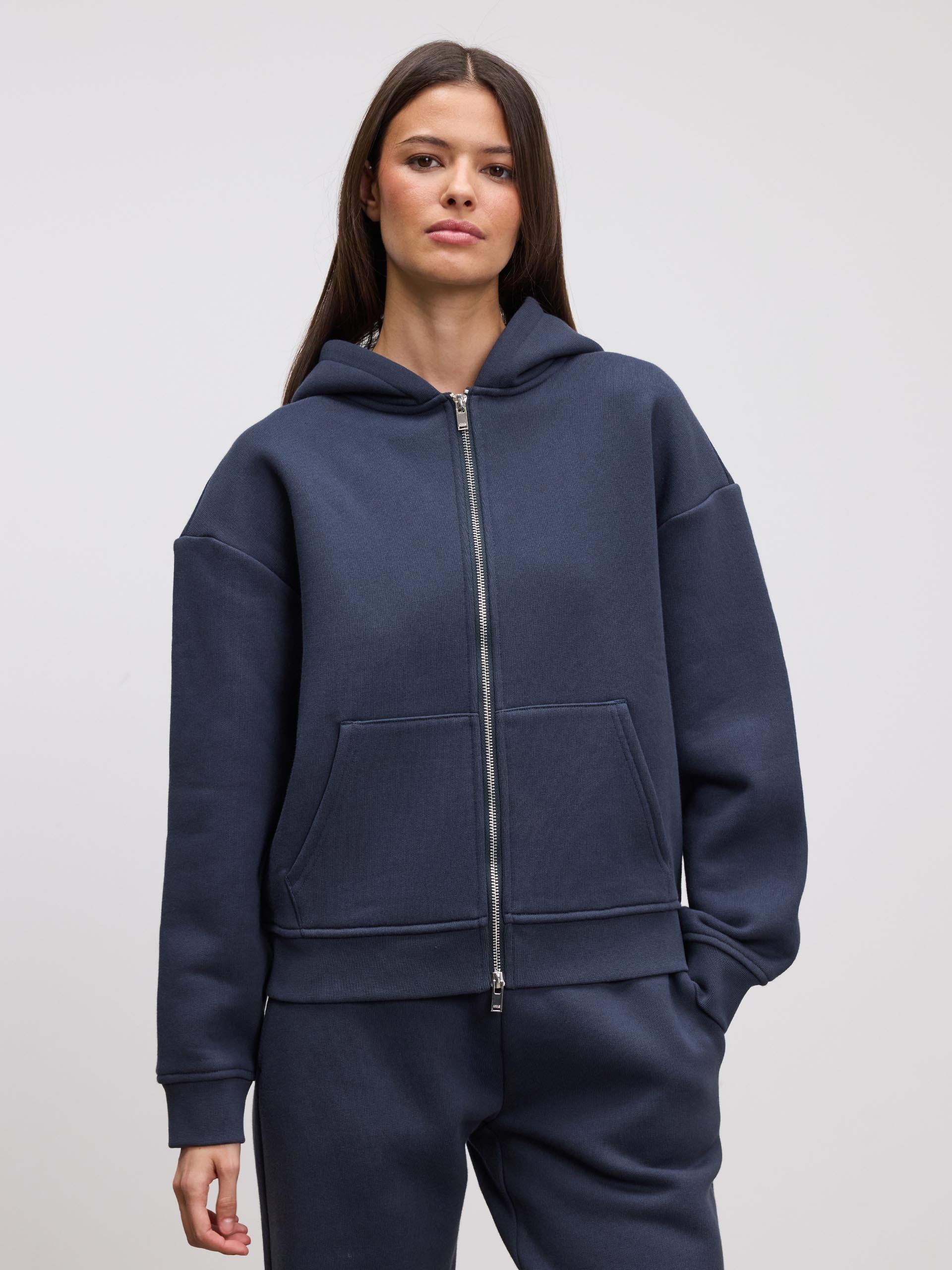 Womens Relaxed Zip Hoodie in Slate Blue - Image 5