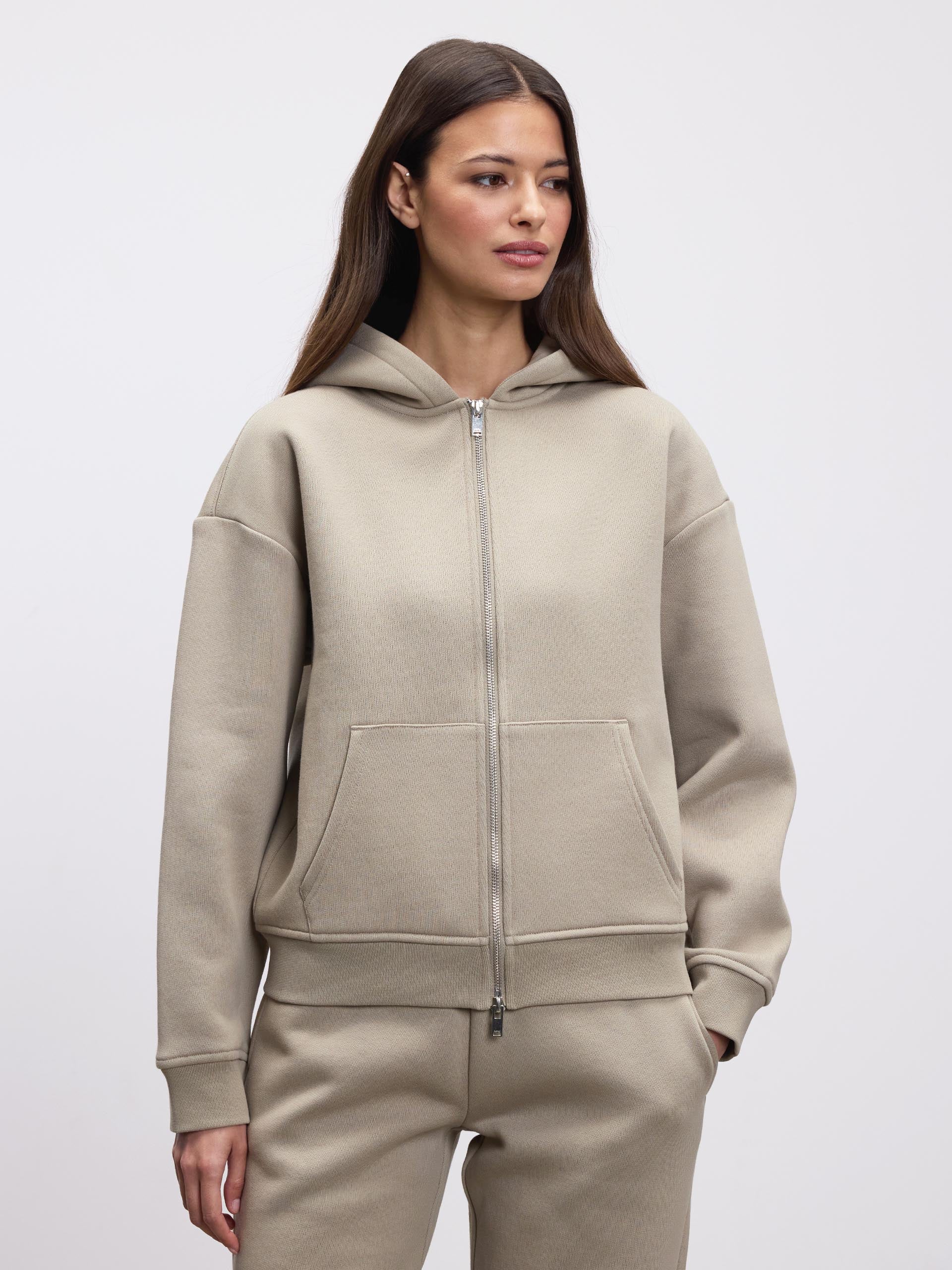 Womens Relaxed Zip Hoodie in Stone - Image 4