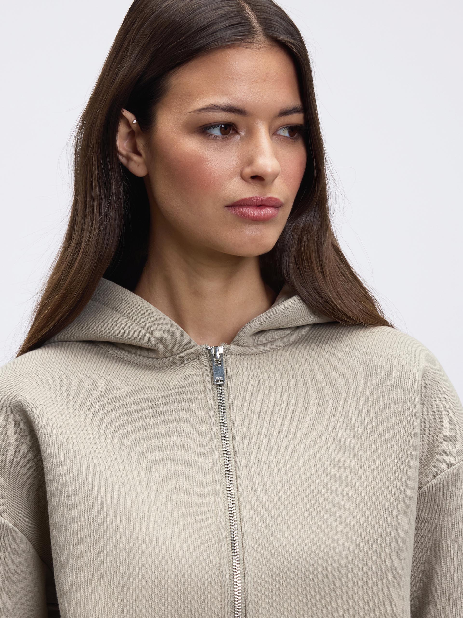 Womens Relaxed Zip Hoodie in Stone - Image 7
