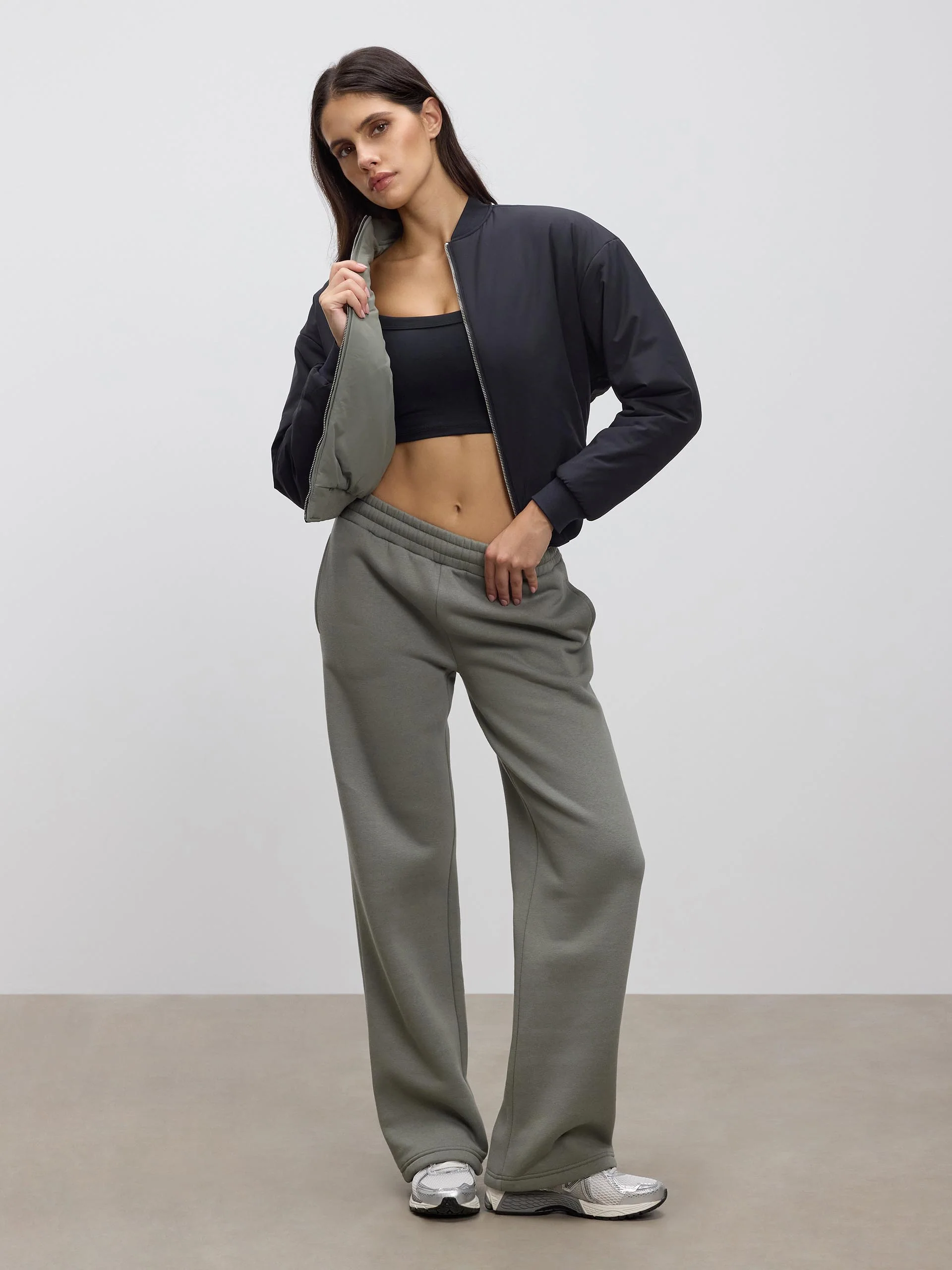 Womens Reversible Bomber Jacket in Black Sage - Image 3