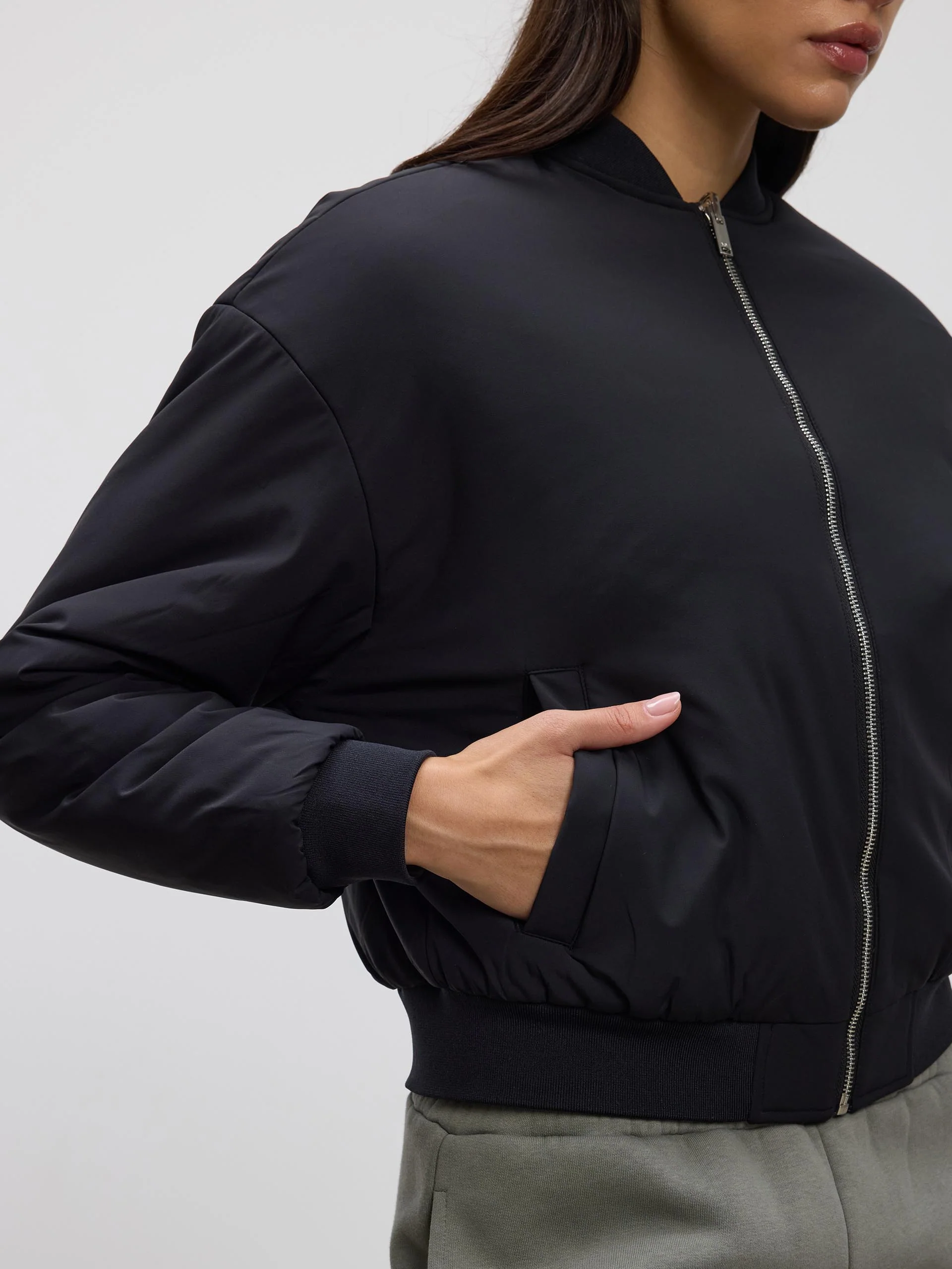 Womens Reversible Bomber Jacket in Black Sage - Image 7