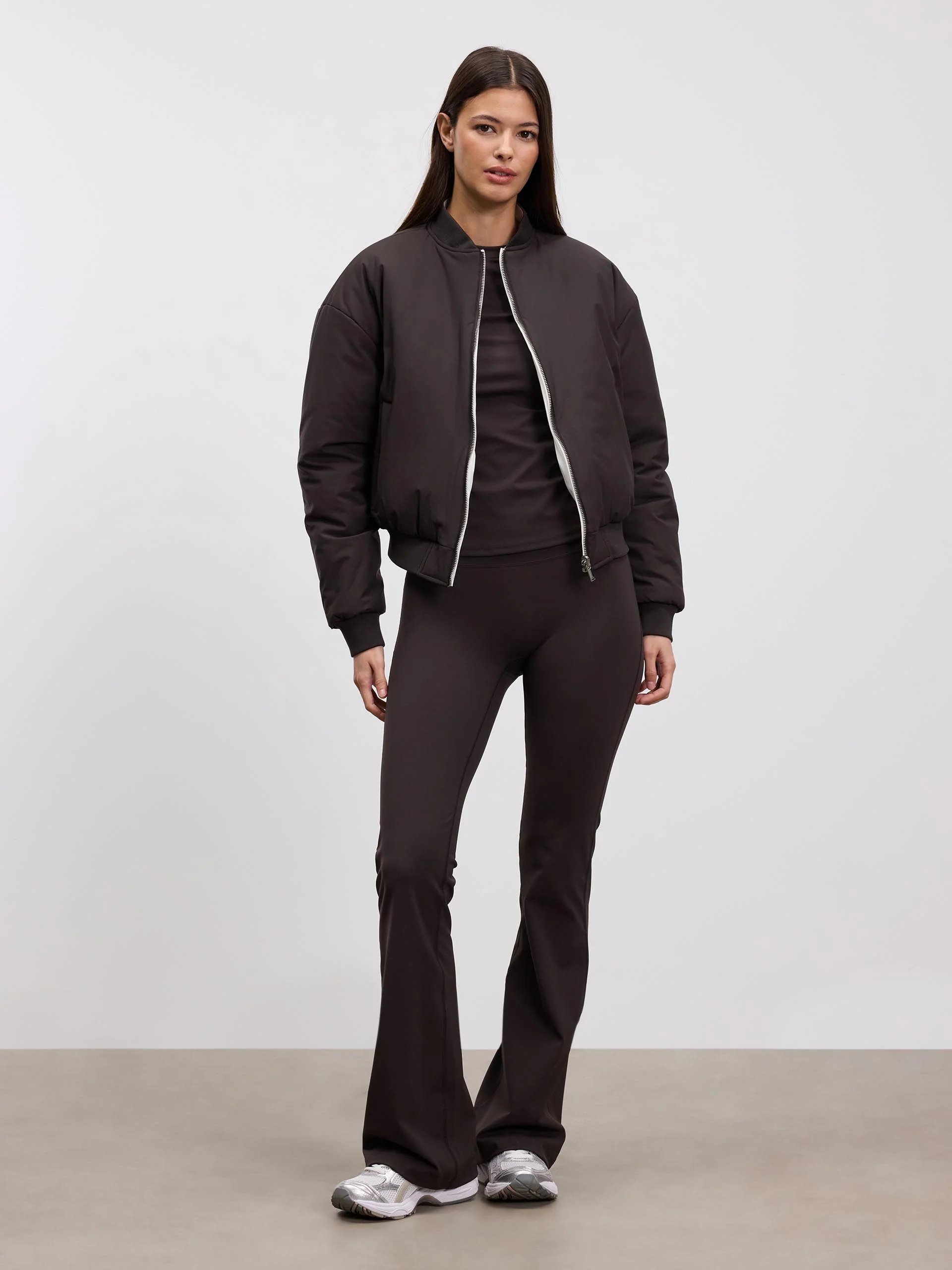 Womens Reversible Bomber Jacket in Brown Ecru - Image 3